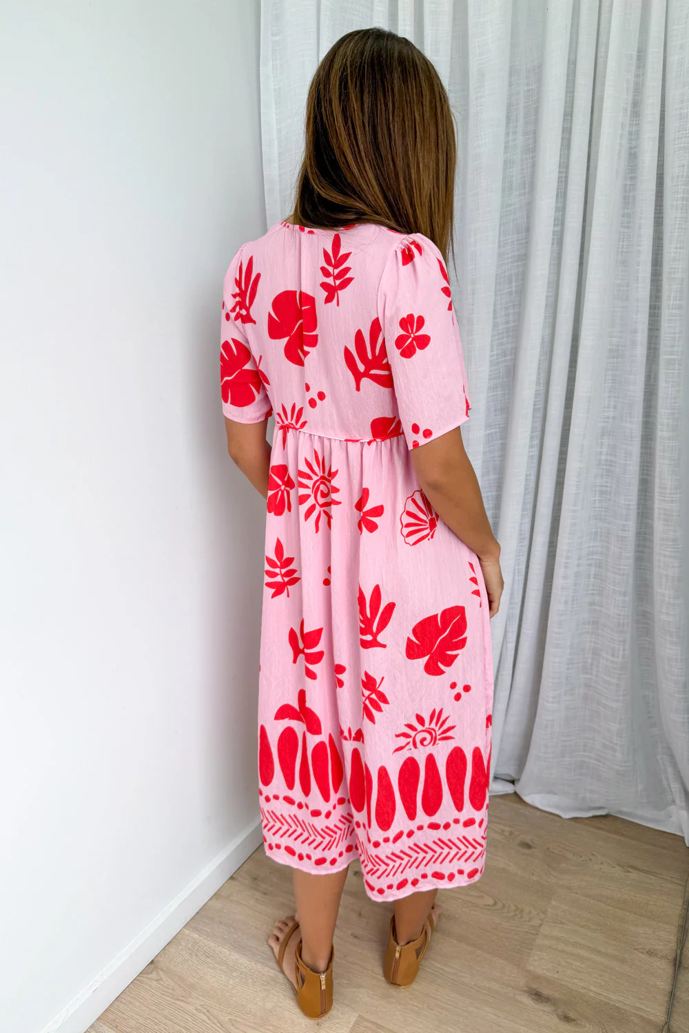 Long Sunday Dress - Pink Red Print - Image 5