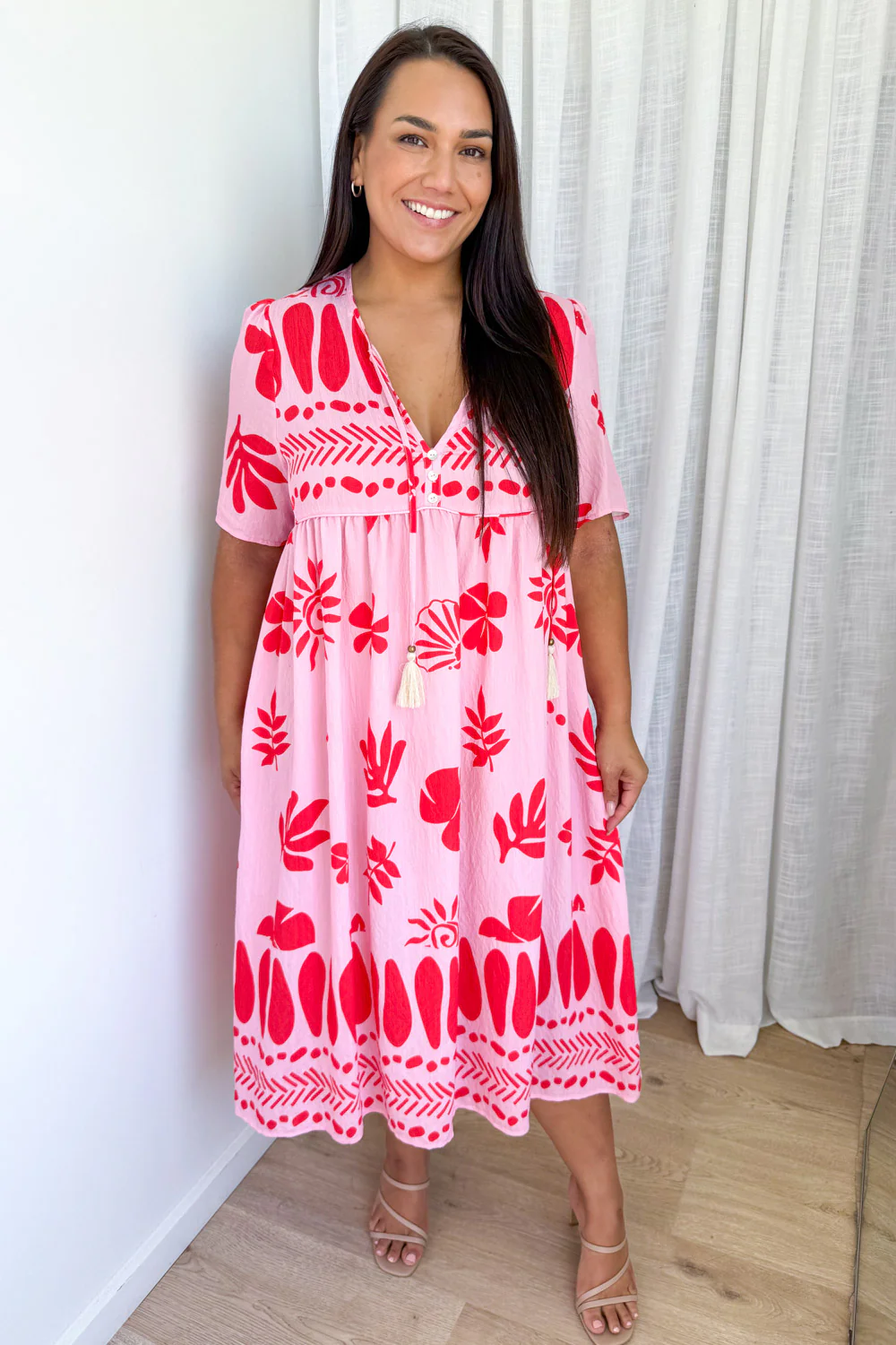 Long Sunday Dress - Pink Red Print - Image 6