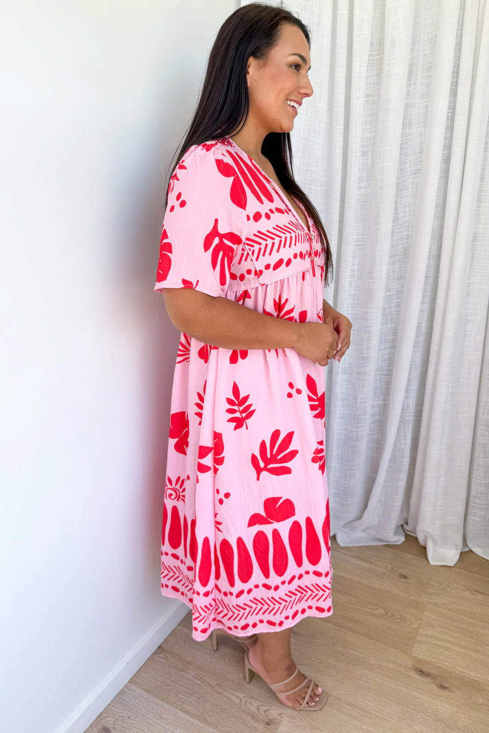 Long Sunday Dress - Pink Red Print - Image 7