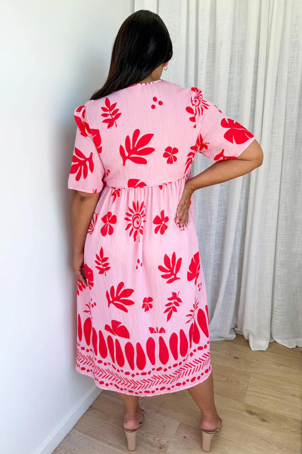 Long Sunday Dress - Pink Red Print - Image 8