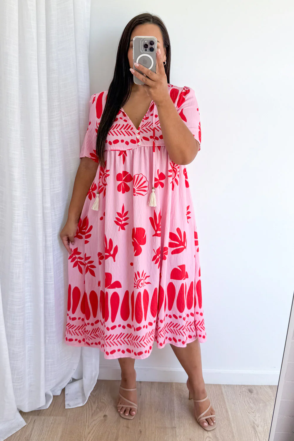 Long Sunday Dress - Pink Red Print - Image 9