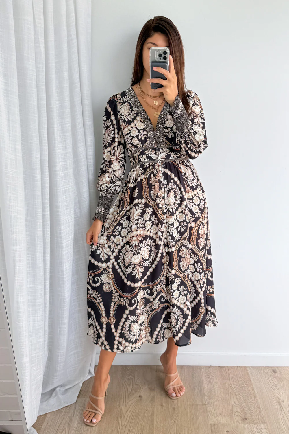 Lotus Dress - Black Vintage Pearl - Image 6