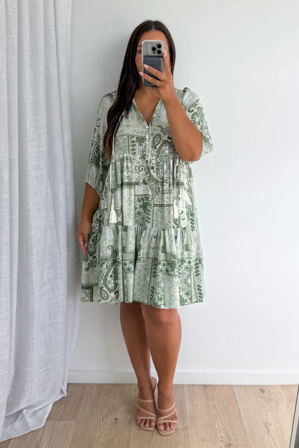 Lumen Dress - Khaki Patchwork - Image 11