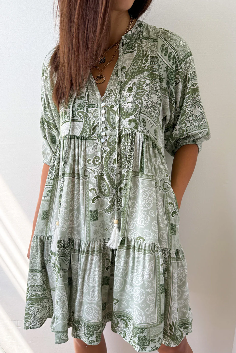 Lumen Dress - Khaki Patchwork - Image 2