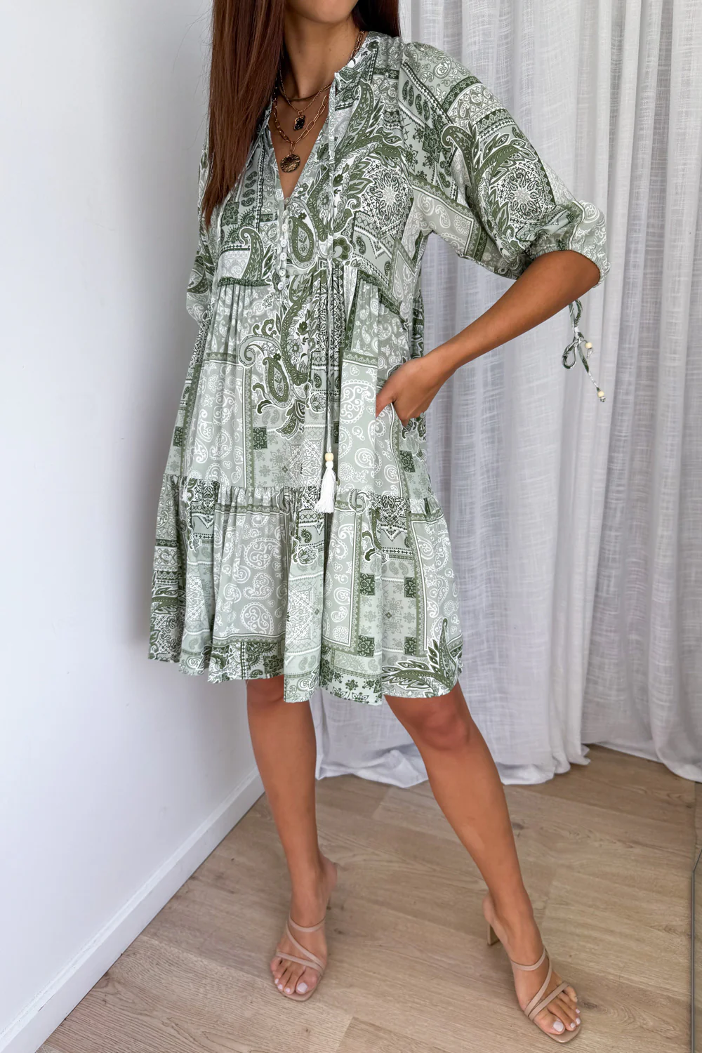 Lumen Dress - Khaki Patchwork - Image 3