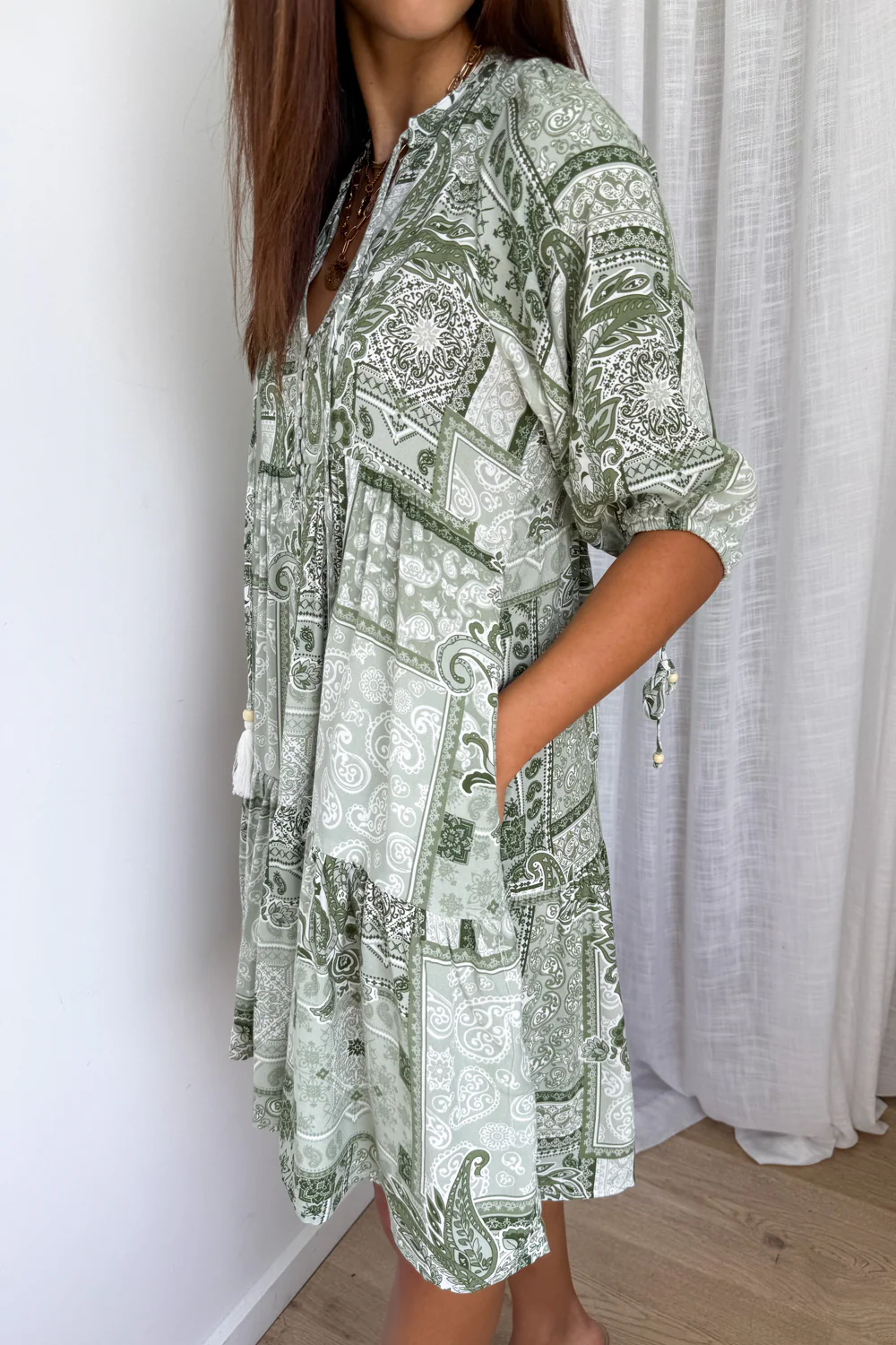 Lumen Dress - Khaki Patchwork - Image 4