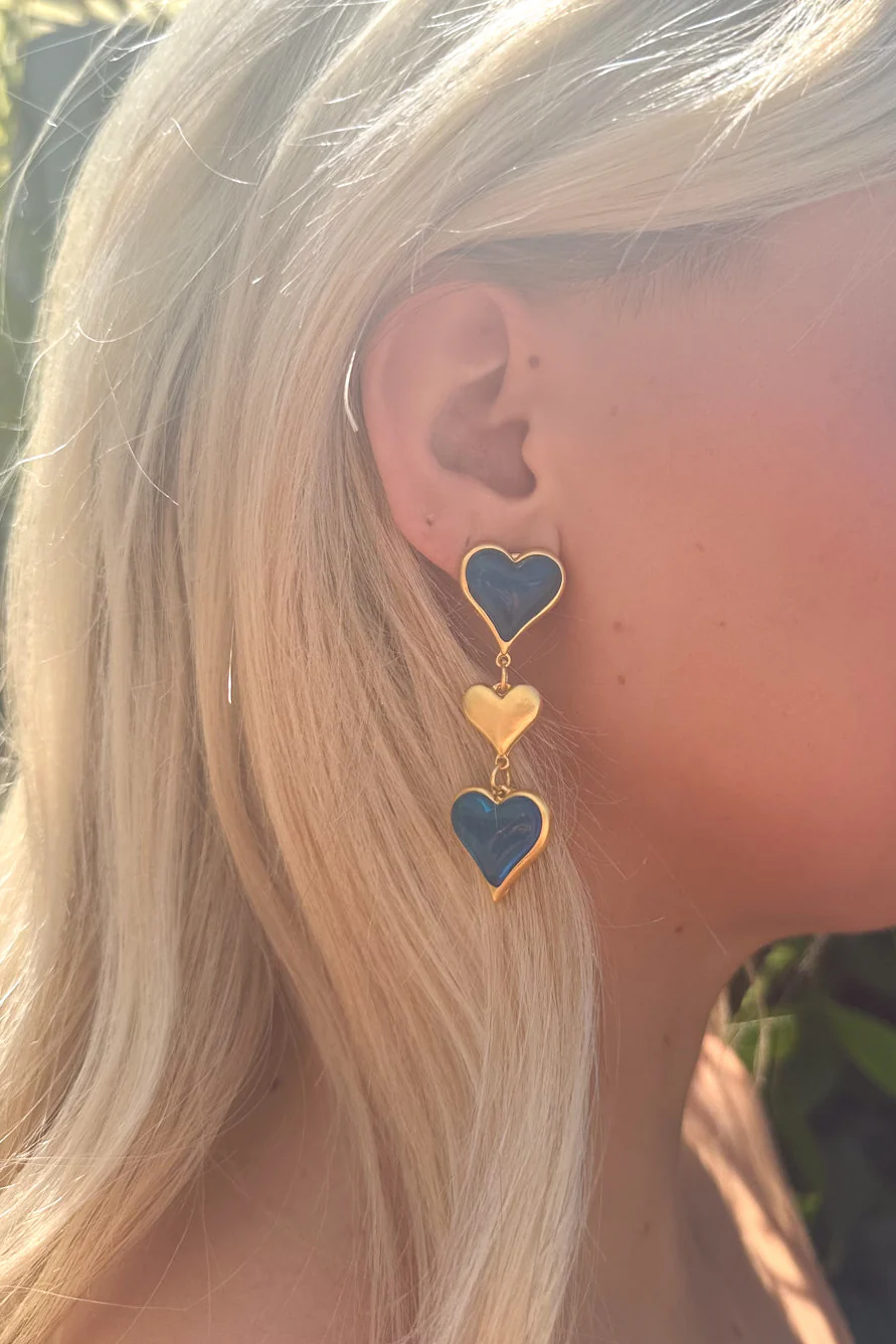 Luna Love Heart Earrings - Ocean Blue - Image 2