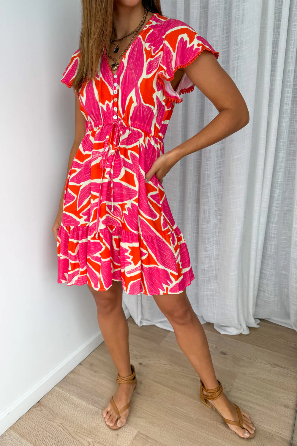 Maisey Dress - Pink Orange Print - Image 2
