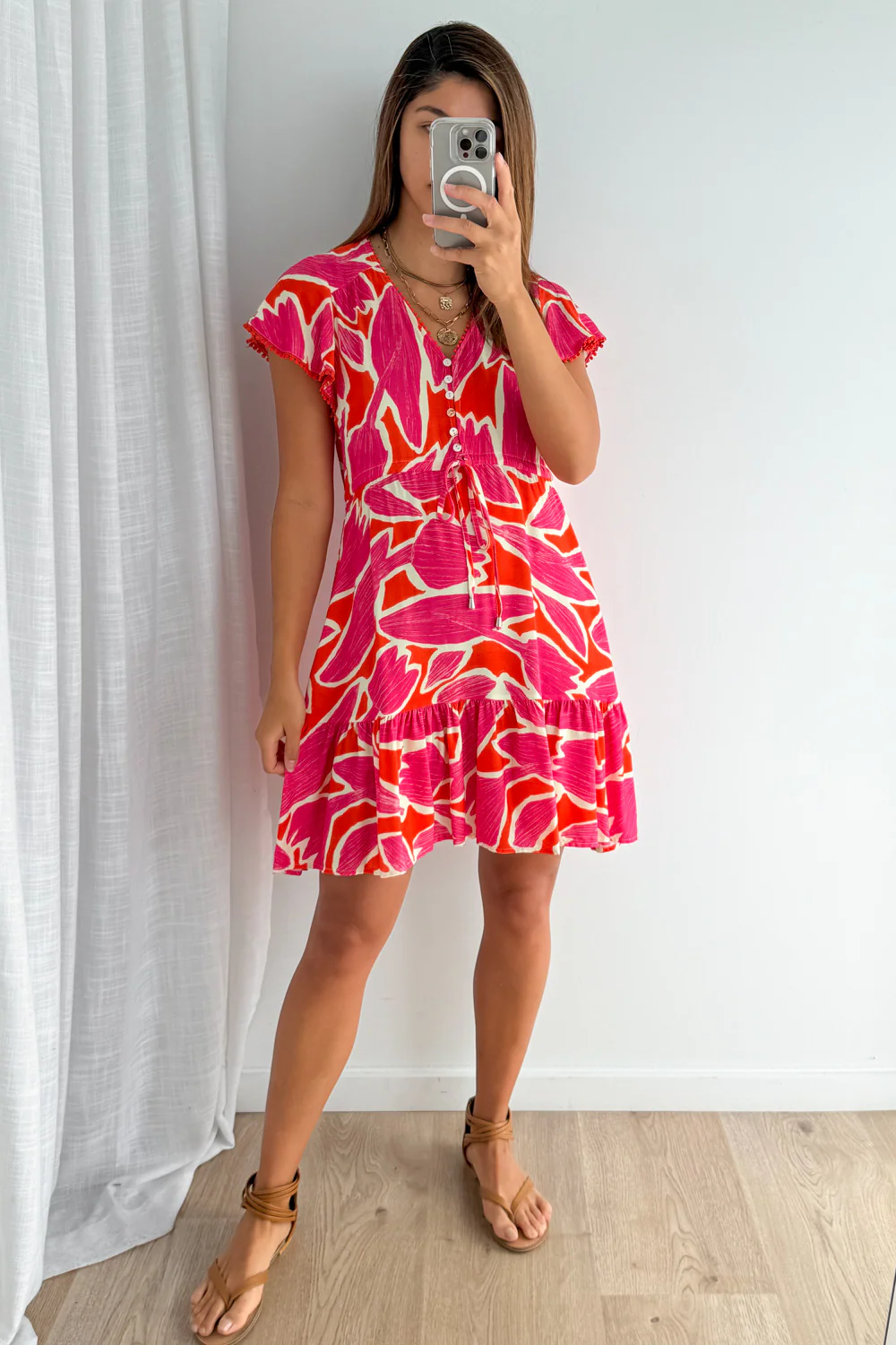 Maisey Dress - Pink Orange Print - Image 7