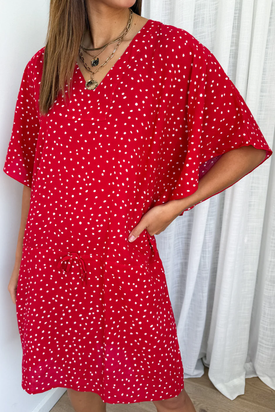 Mandala Kaftan - Dotty Red - Image 3