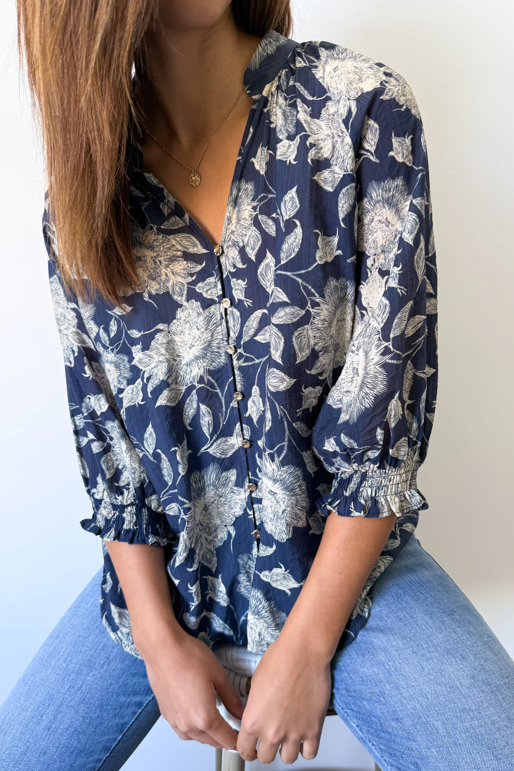 Marnie Blouse - Navy Cream Floral - Image 11