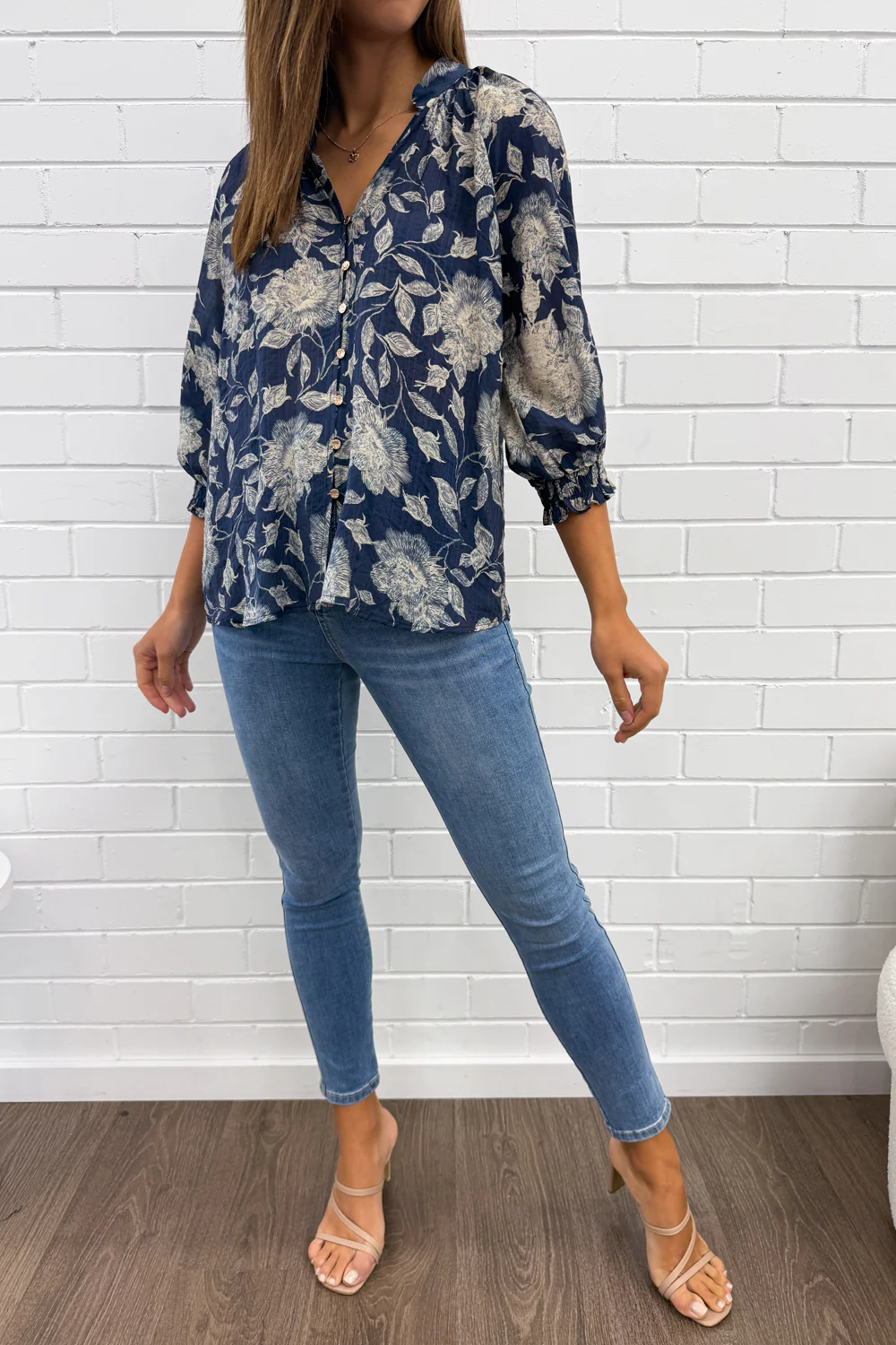 Marnie Blouse - Navy Cream Floral - Image 12