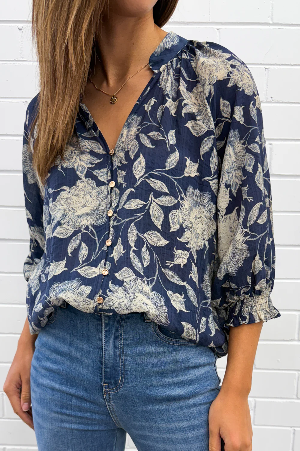 Marnie Blouse - Navy Cream Floral - Image 13