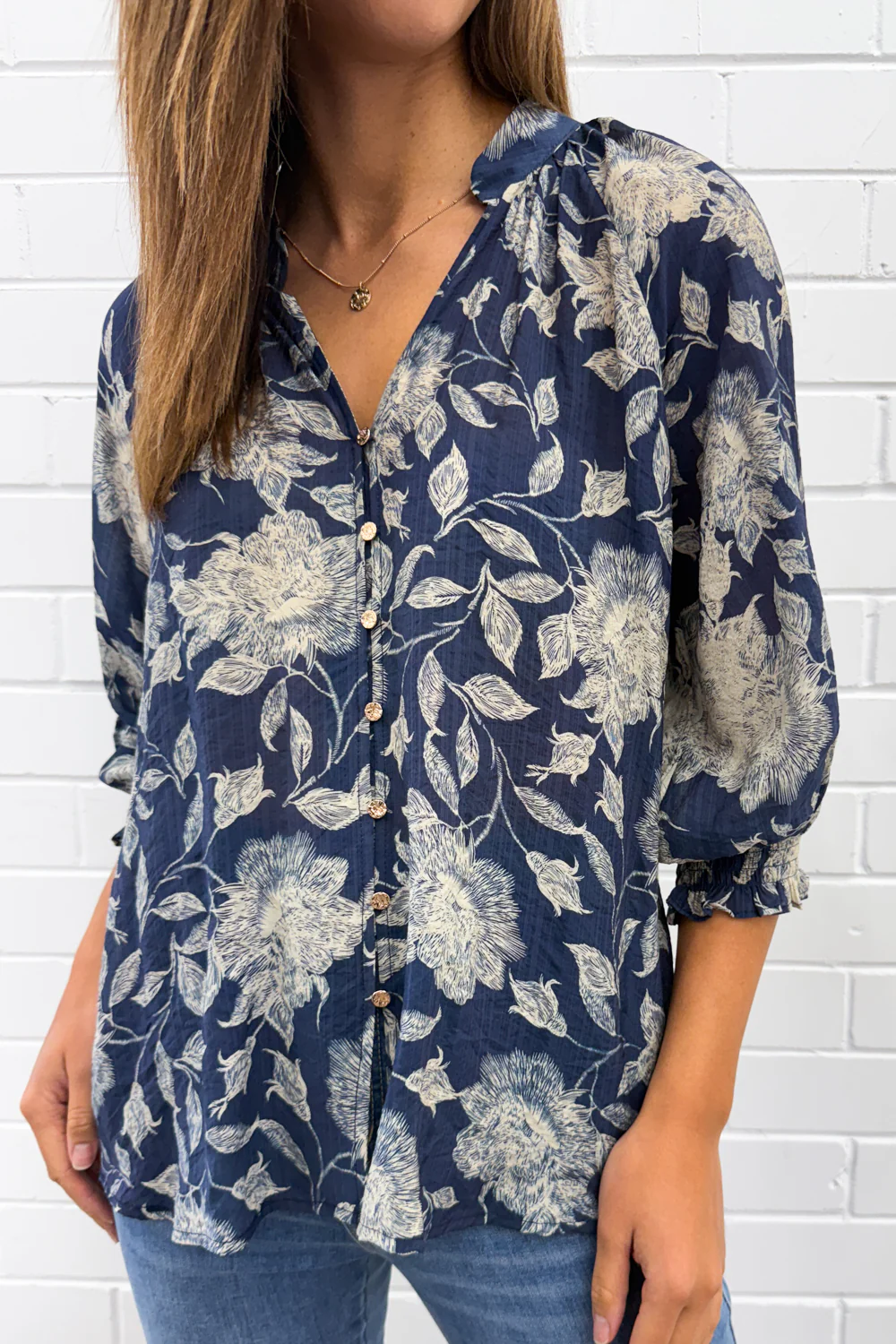 Marnie Blouse - Navy Cream Floral - Image 14