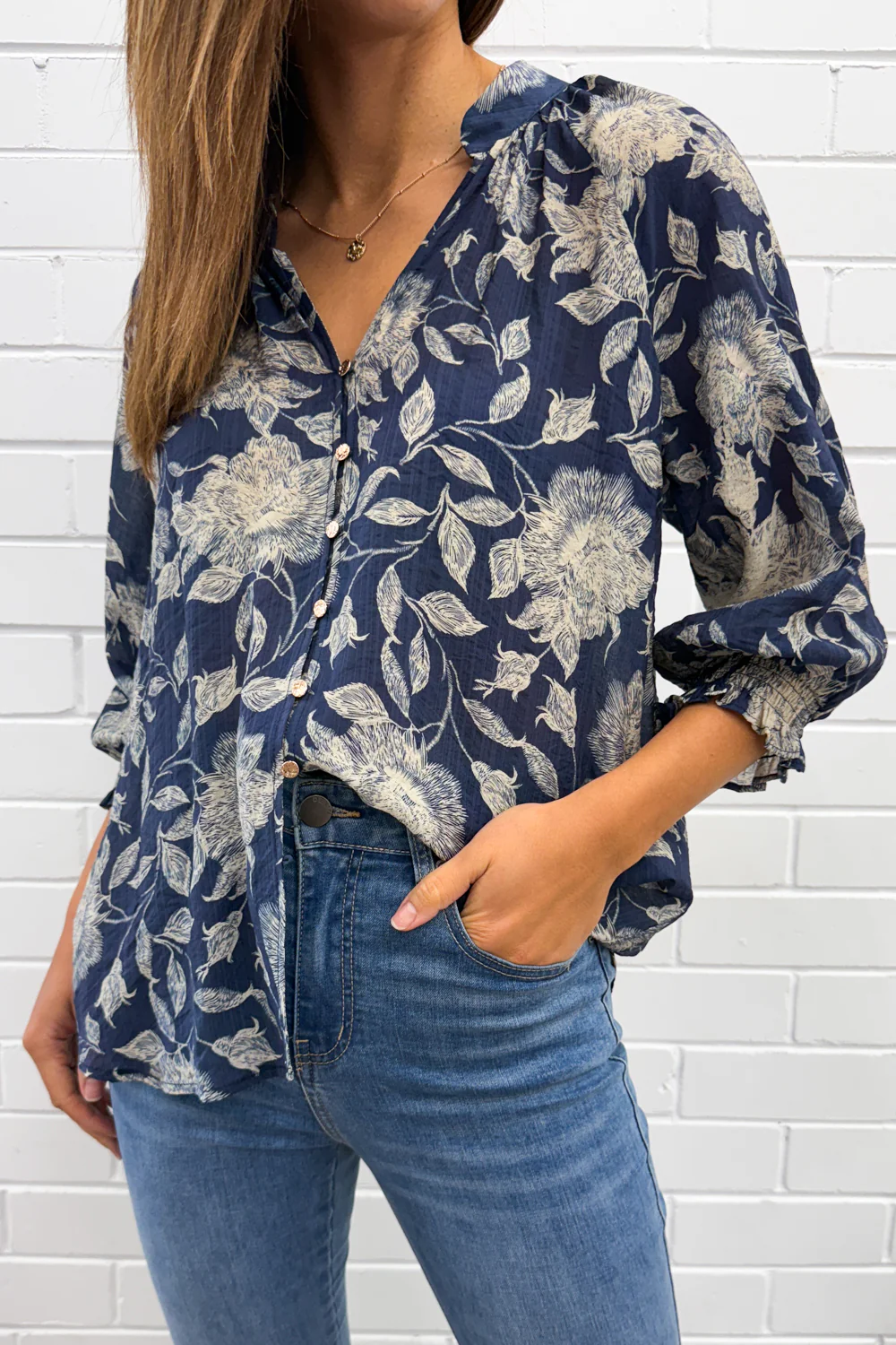 Marnie Blouse - Navy Cream Floral - Image 15