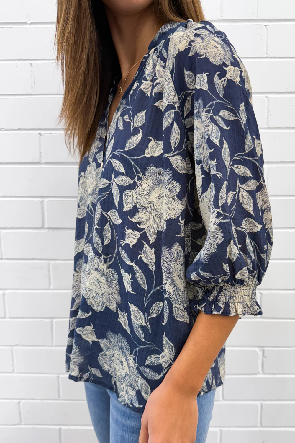 Marnie Blouse - Navy Cream Floral - Image 16