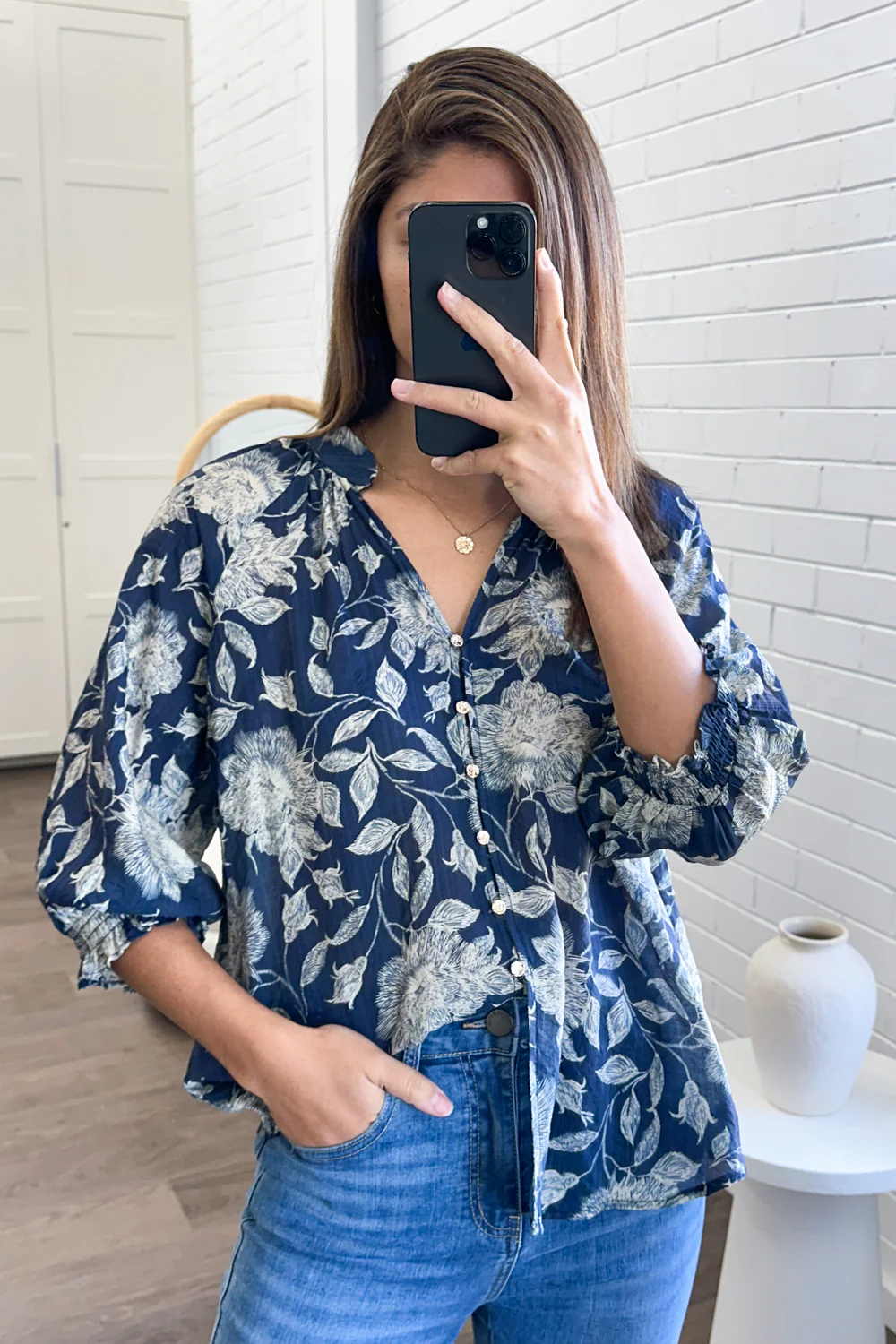 Marnie Blouse - Navy Cream Floral - Image 19
