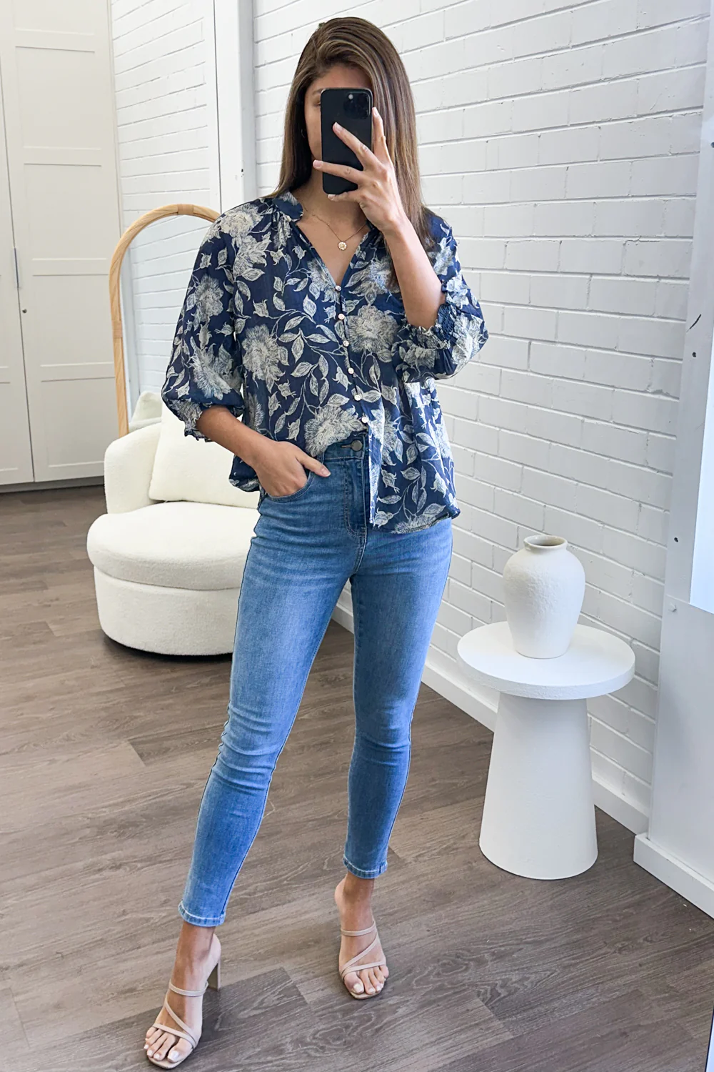Marnie Blouse - Navy Cream Floral - Image 20