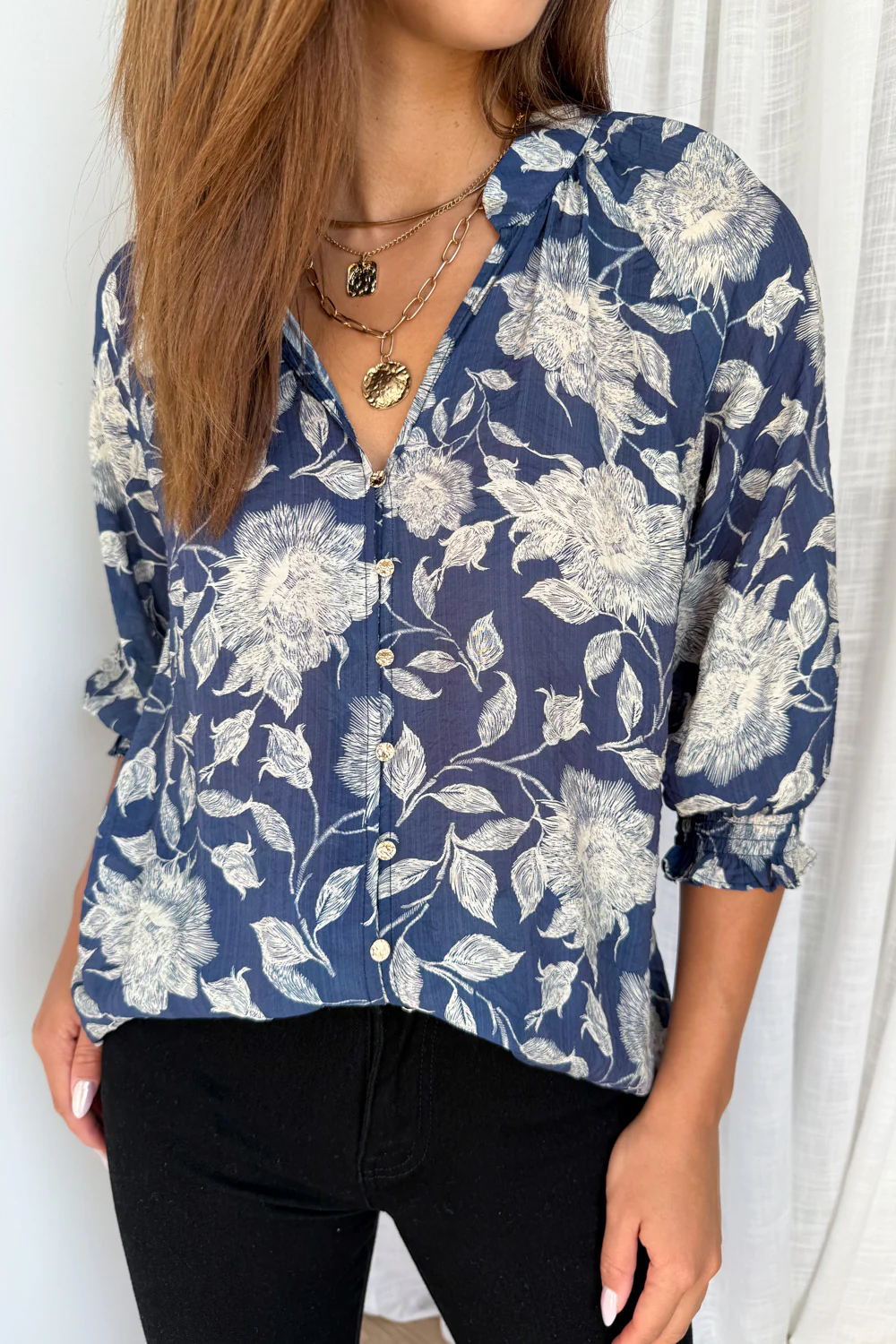 Marnie Blouse - Navy Cream Floral - Image 3