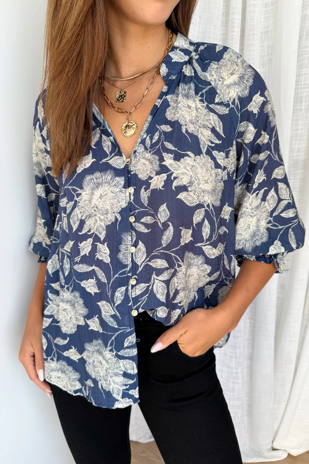 Marnie Blouse - Navy Cream Floral - Image 4