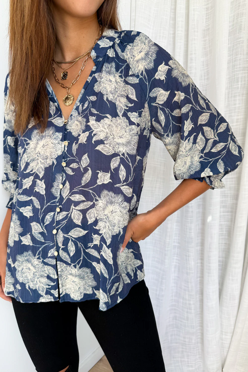 Marnie Blouse - Navy Cream Floral - Image 6