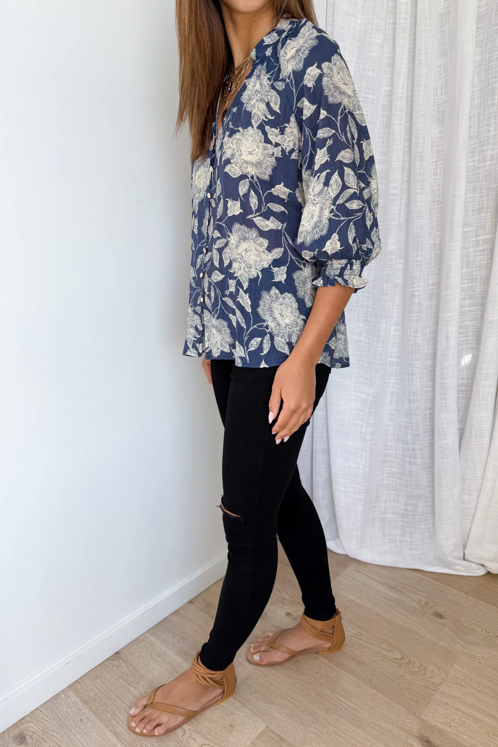 Marnie Blouse - Navy Cream Floral - Image 7