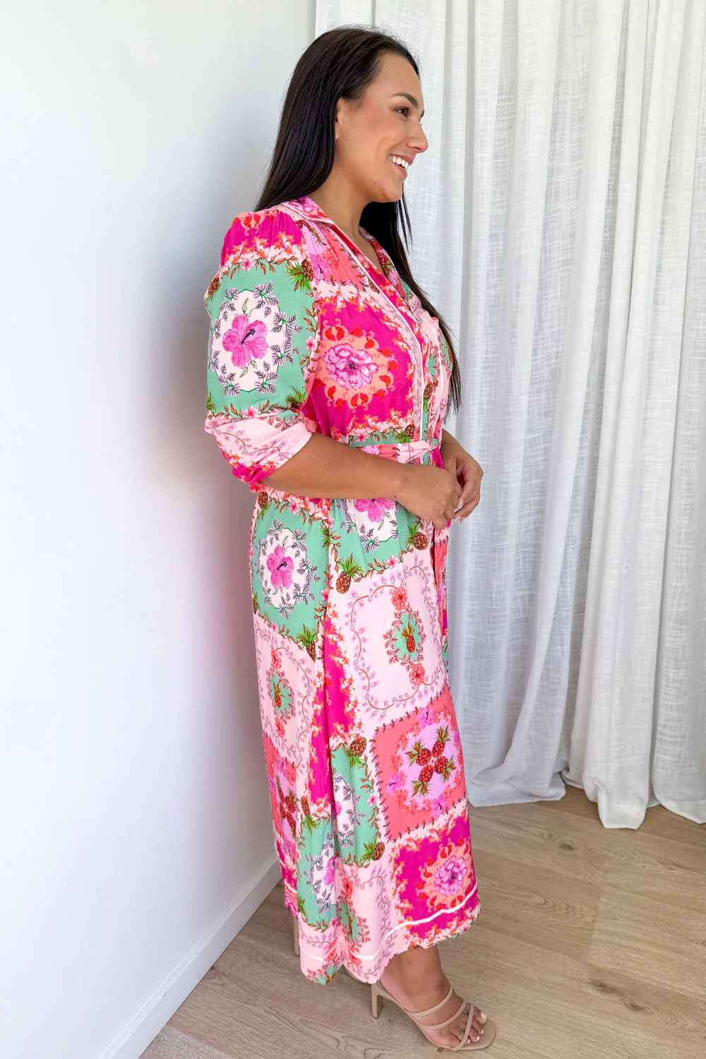 Maui Bloom Dress - Pink Floral Patchwork - Image 10