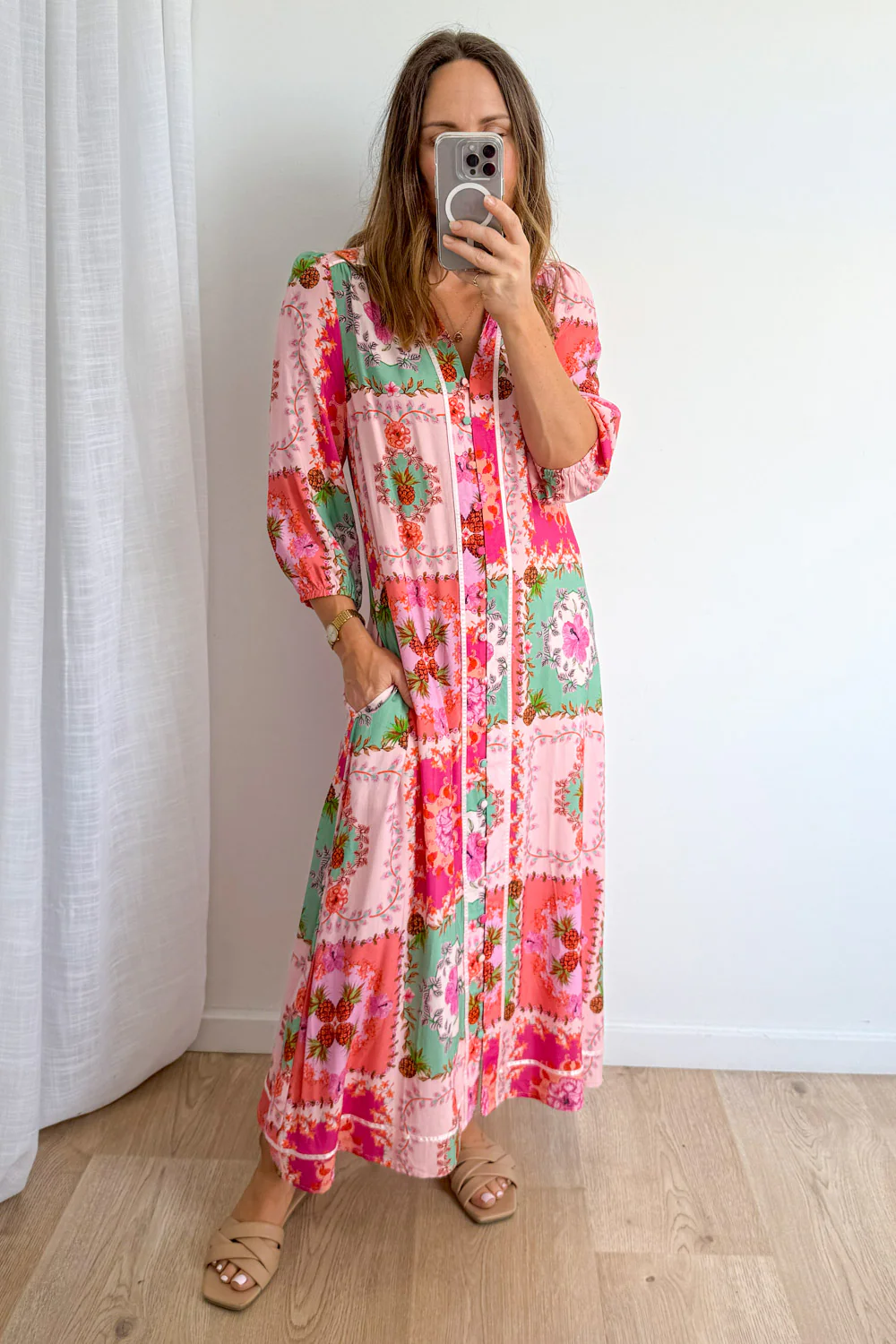 Maui Bloom Dress - Pink Floral Patchwork - Image 12