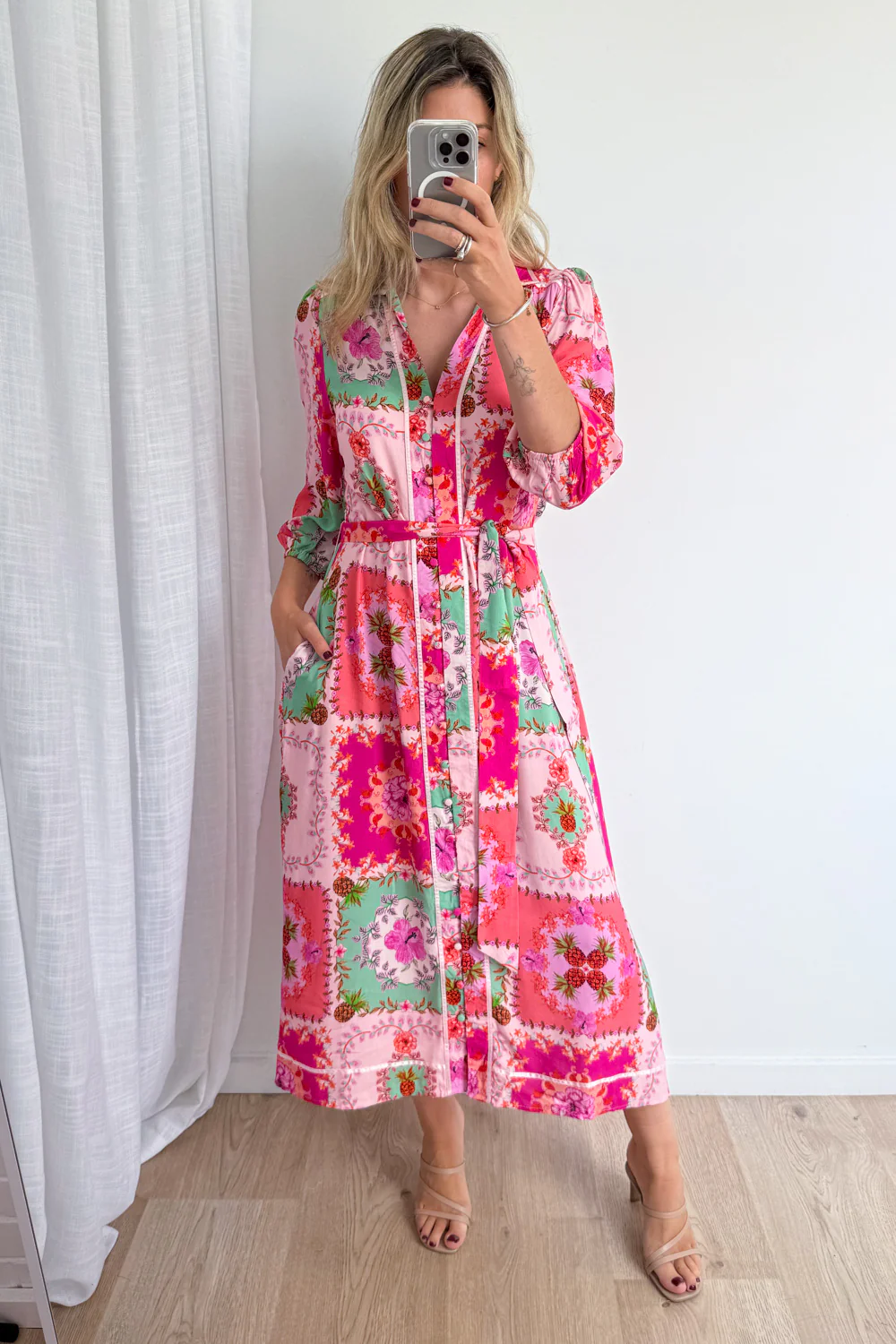 Maui Bloom Dress - Pink Floral Patchwork - Image 14