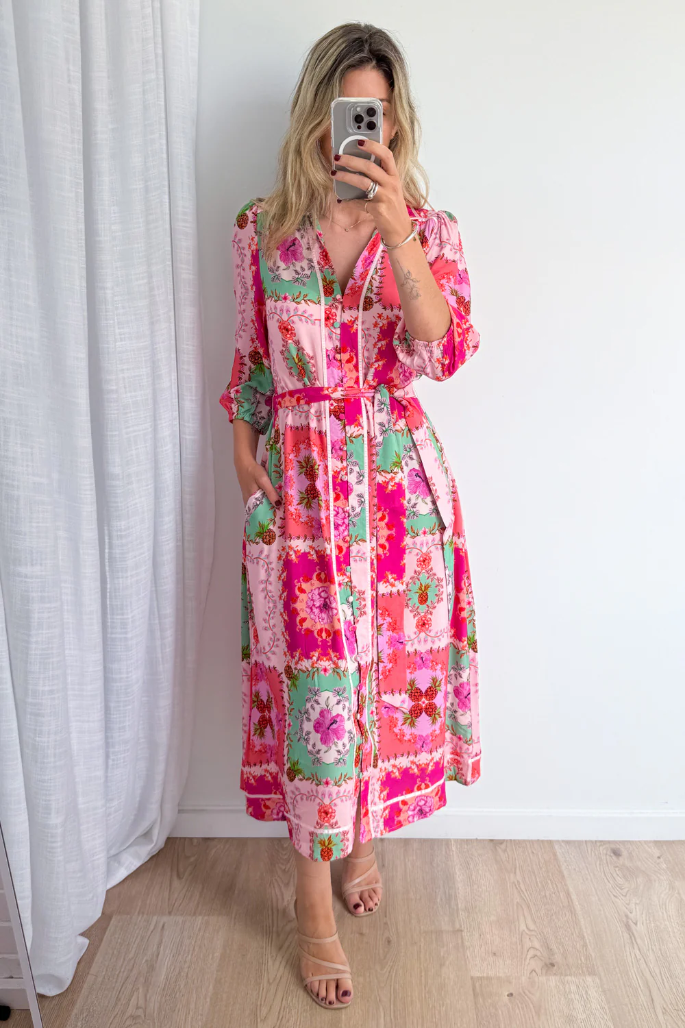 Maui Bloom Dress - Pink Floral Patchwork - Image 15