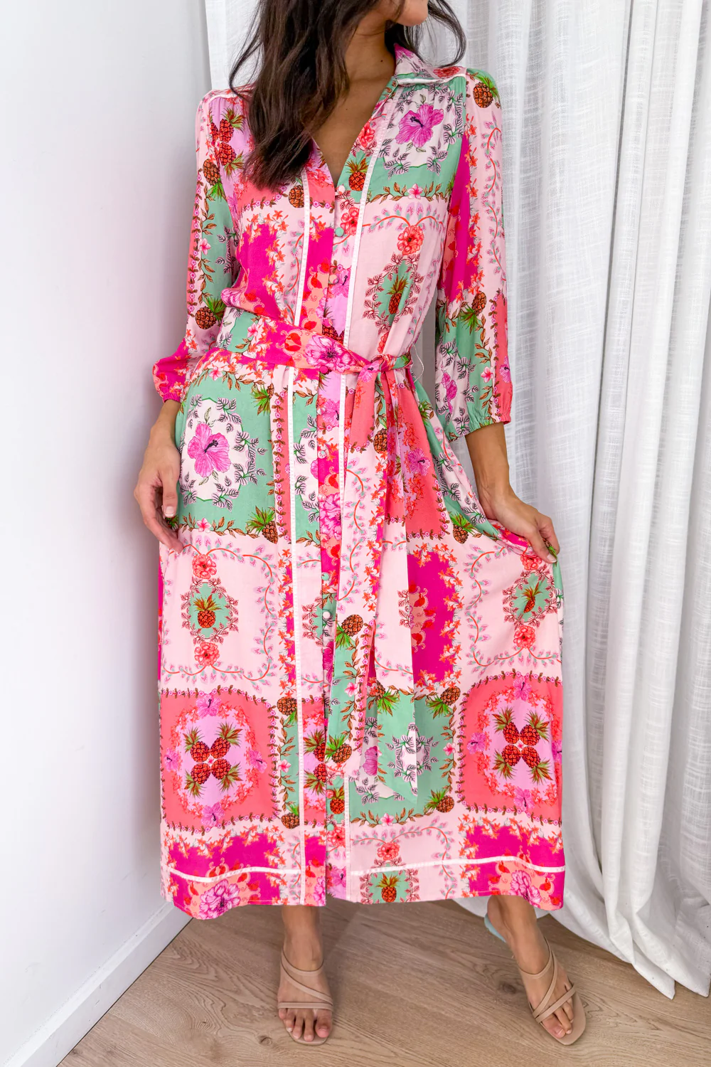 Maui Bloom Dress - Pink Floral Patchwork - Image 17