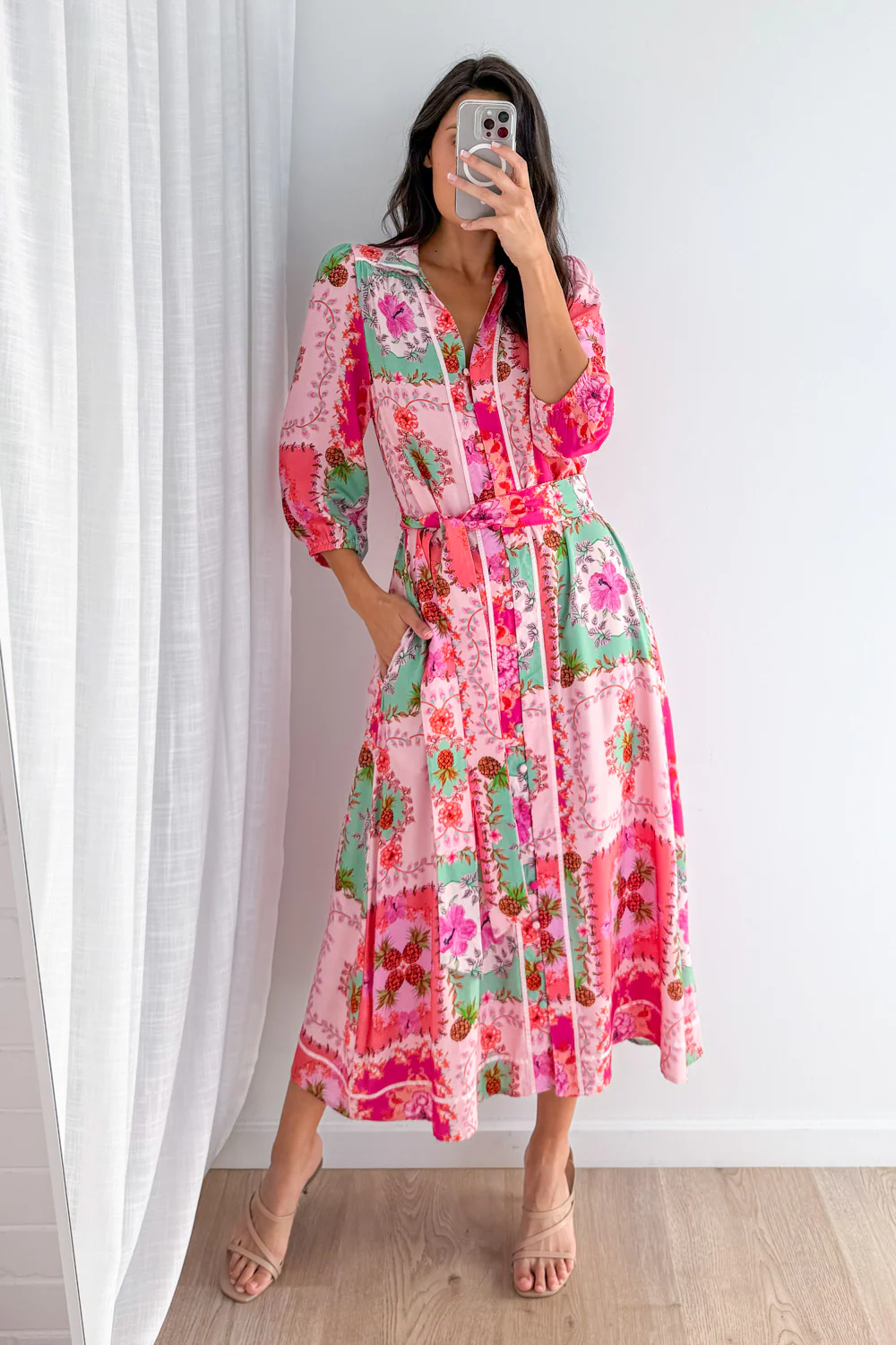 Maui Bloom Dress - Pink Floral Patchwork - Image 21