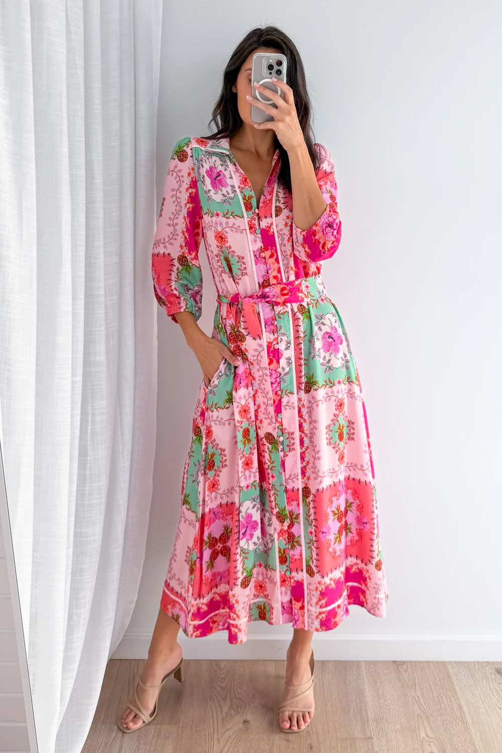 Maui Bloom Dress - Pink Floral Patchwork - Image 22