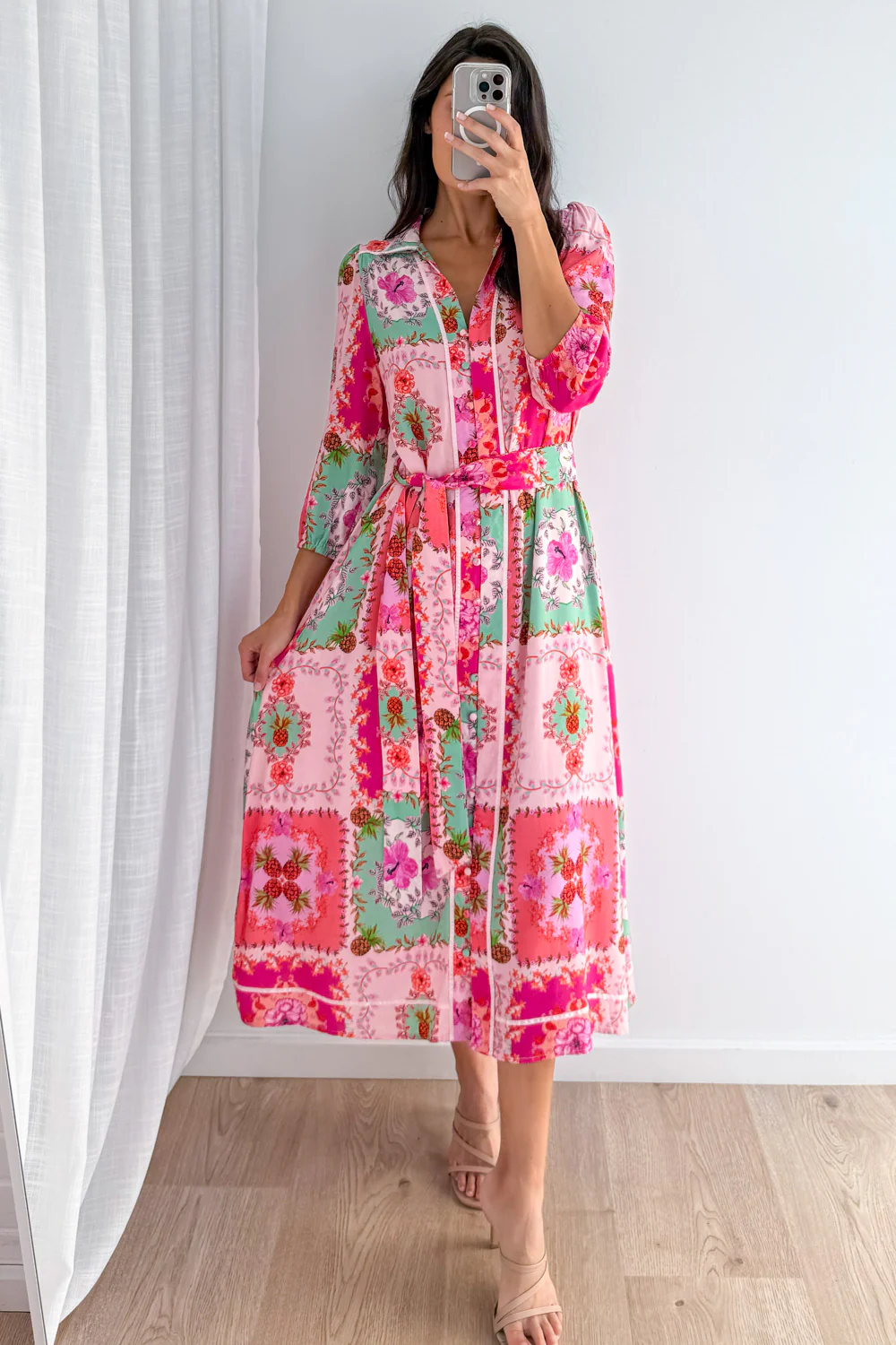 Maui Bloom Dress - Pink Floral Patchwork - Image 23