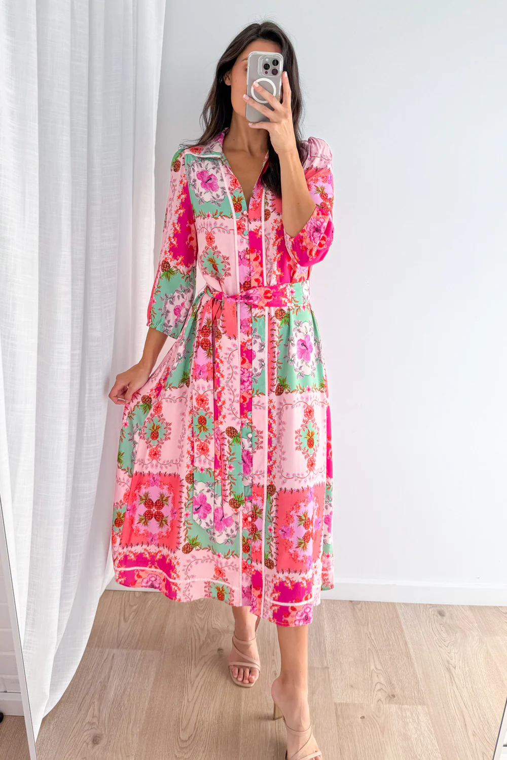 Maui Bloom Dress - Pink Floral Patchwork - Image 24