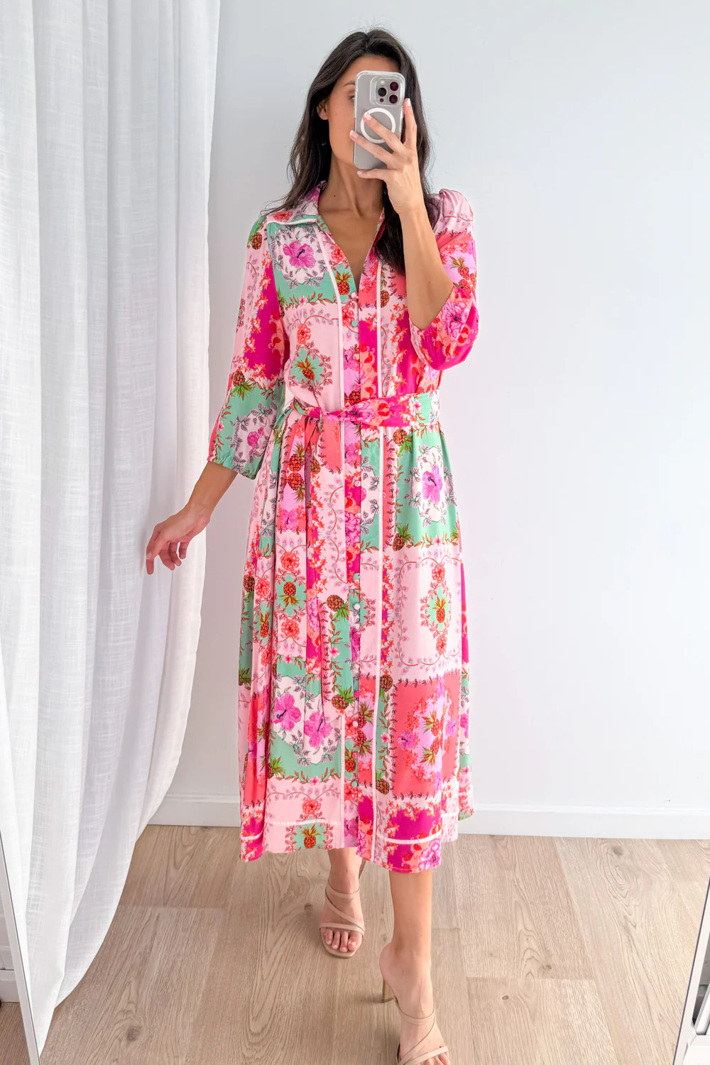Maui Bloom Dress - Pink Floral Patchwork - Image 25