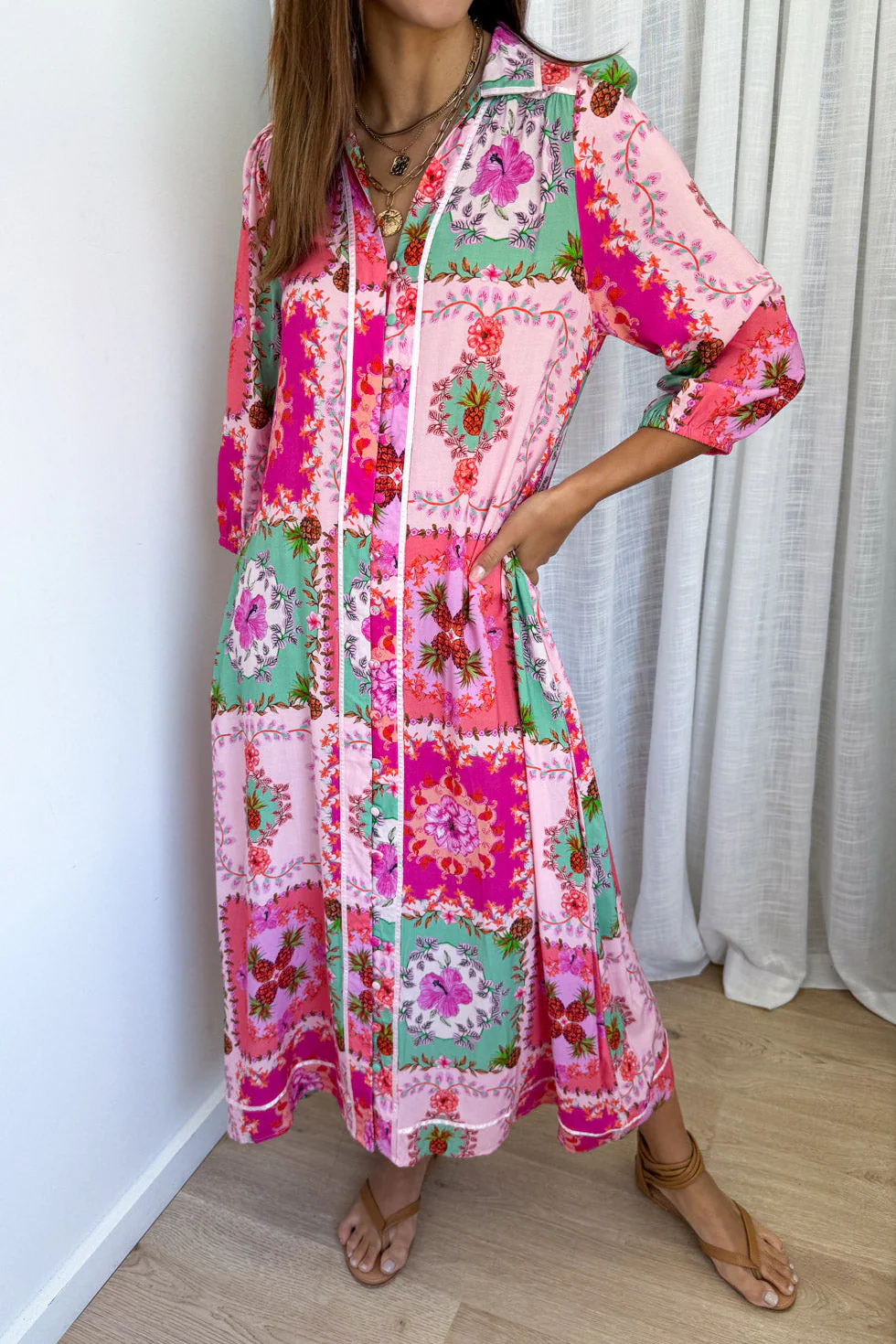 Maui Bloom Dress - Pink Floral Patchwork - Image 3