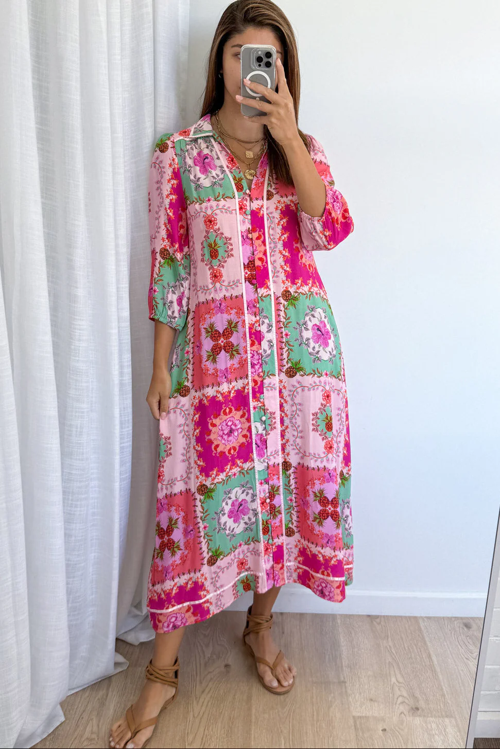 Maui Bloom Dress - Pink Floral Patchwork - Image 4