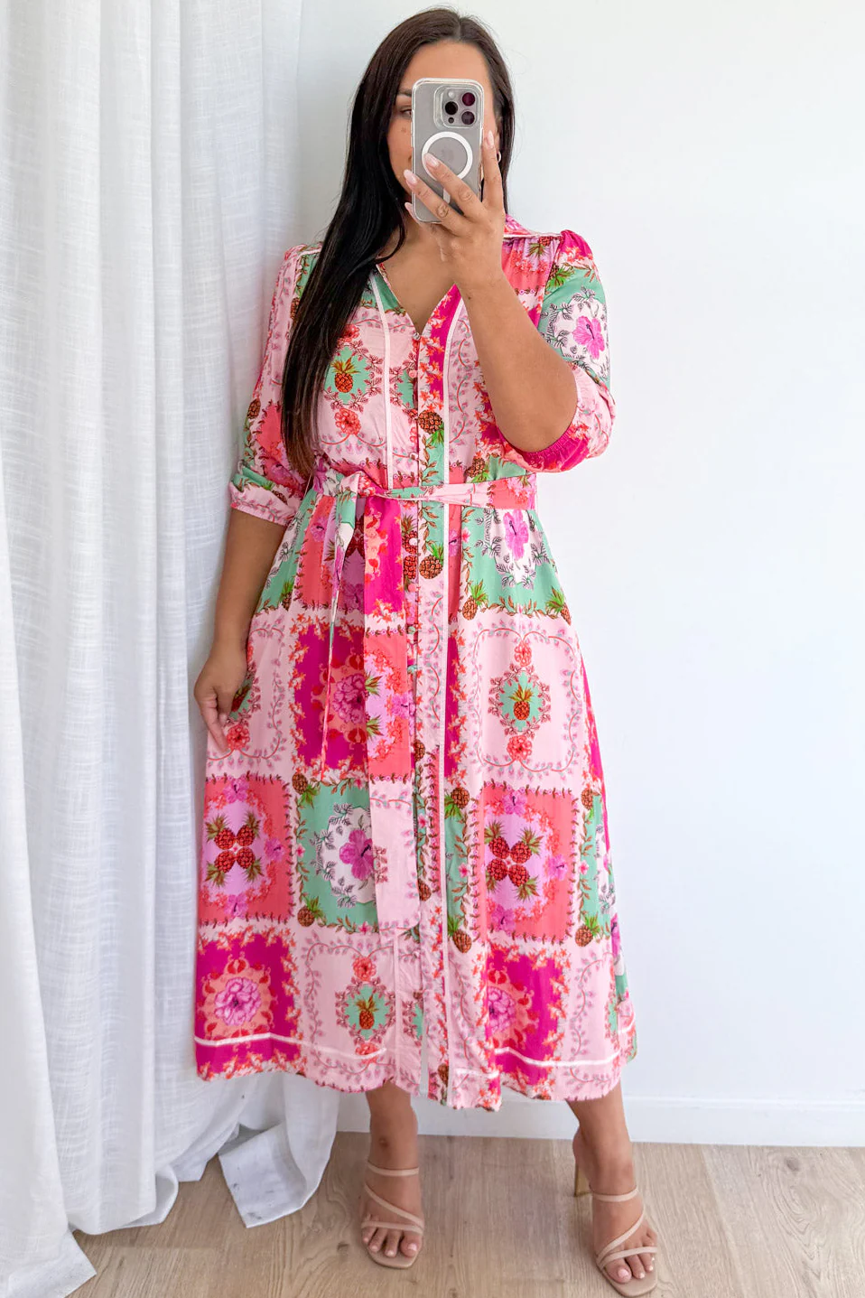 Maui Bloom Dress - Pink Floral Patchwork - Image 8