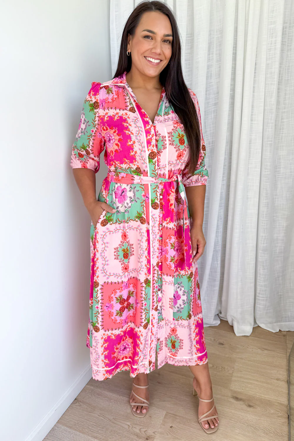 Maui Bloom Dress - Pink Floral Patchwork - Image 9