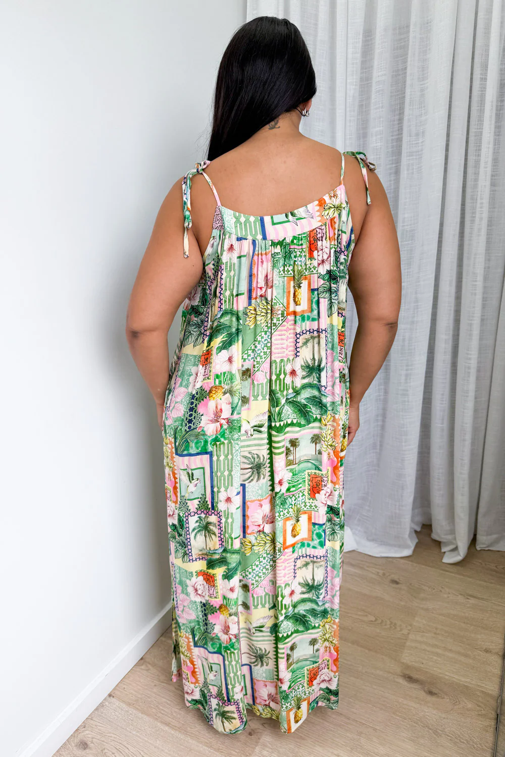 Miami Maxi Dress - Pink Green Palm Print - Image 10
