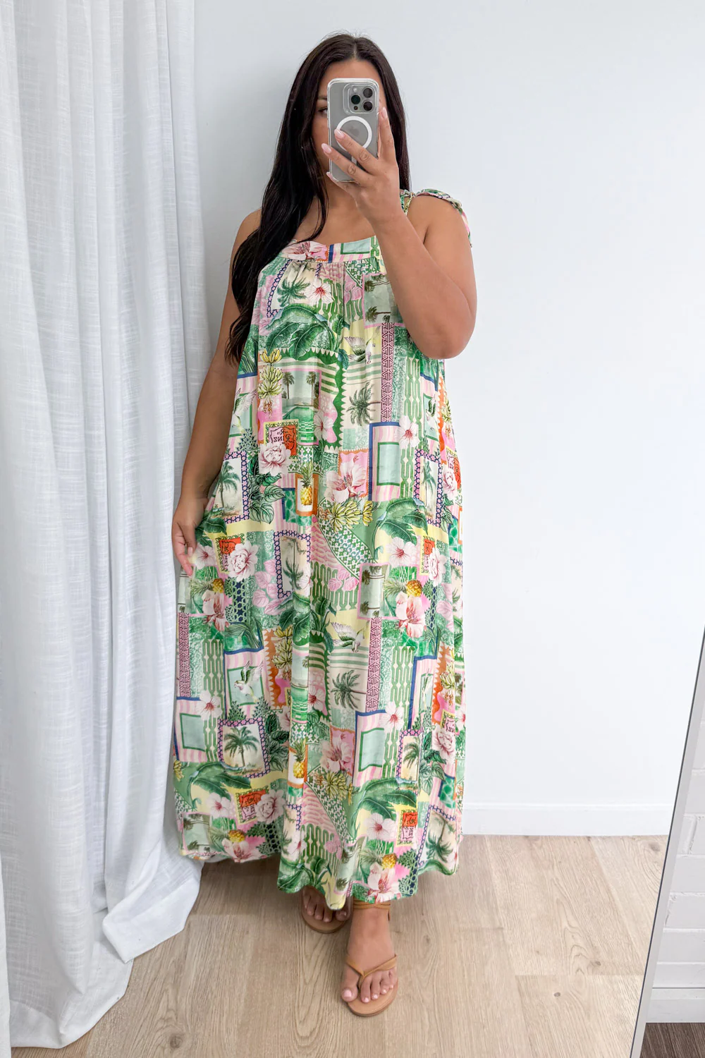 Miami Maxi Dress - Pink Green Palm Print - Image 11