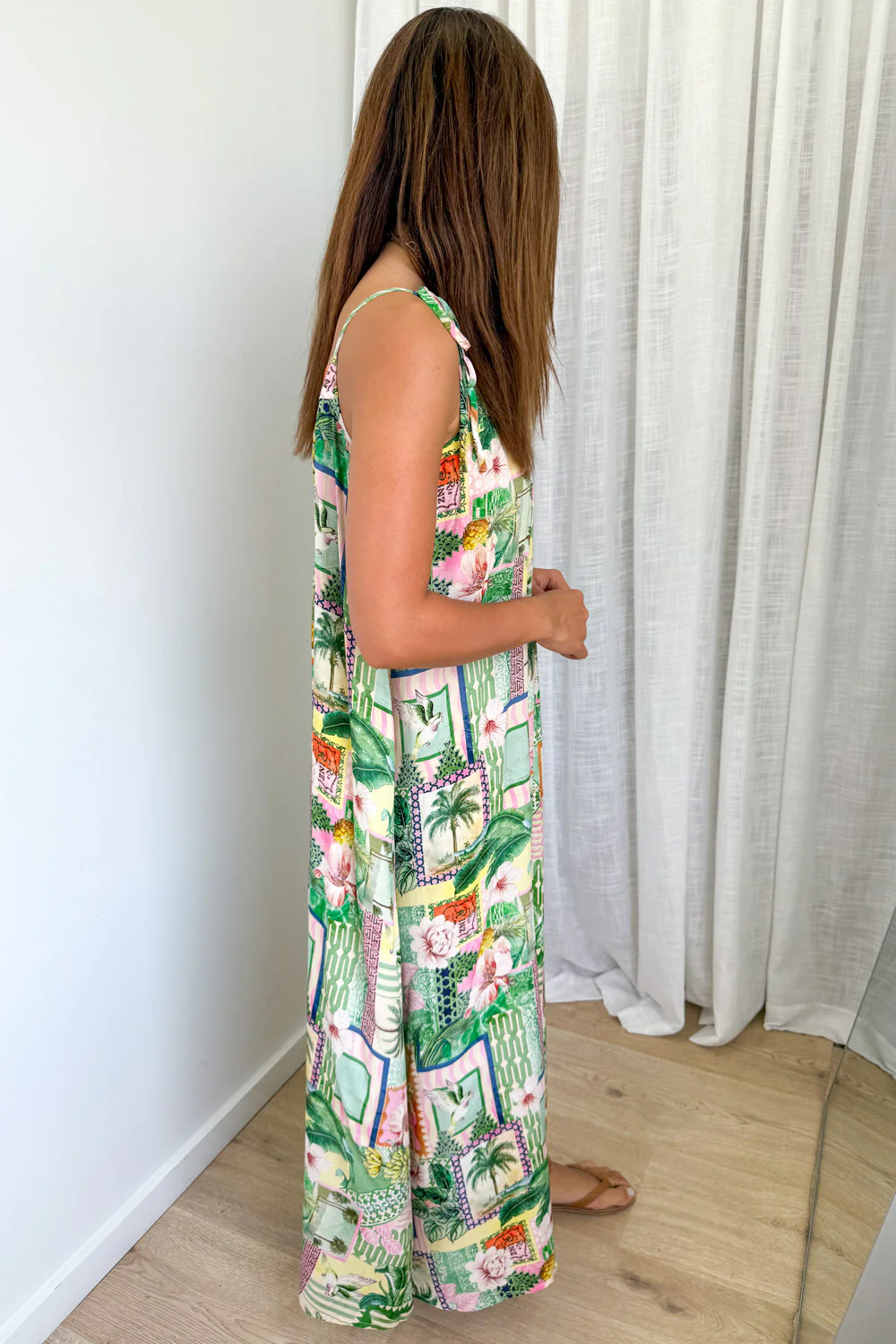 Miami Maxi Dress - Pink Green Palm Print - Image 4