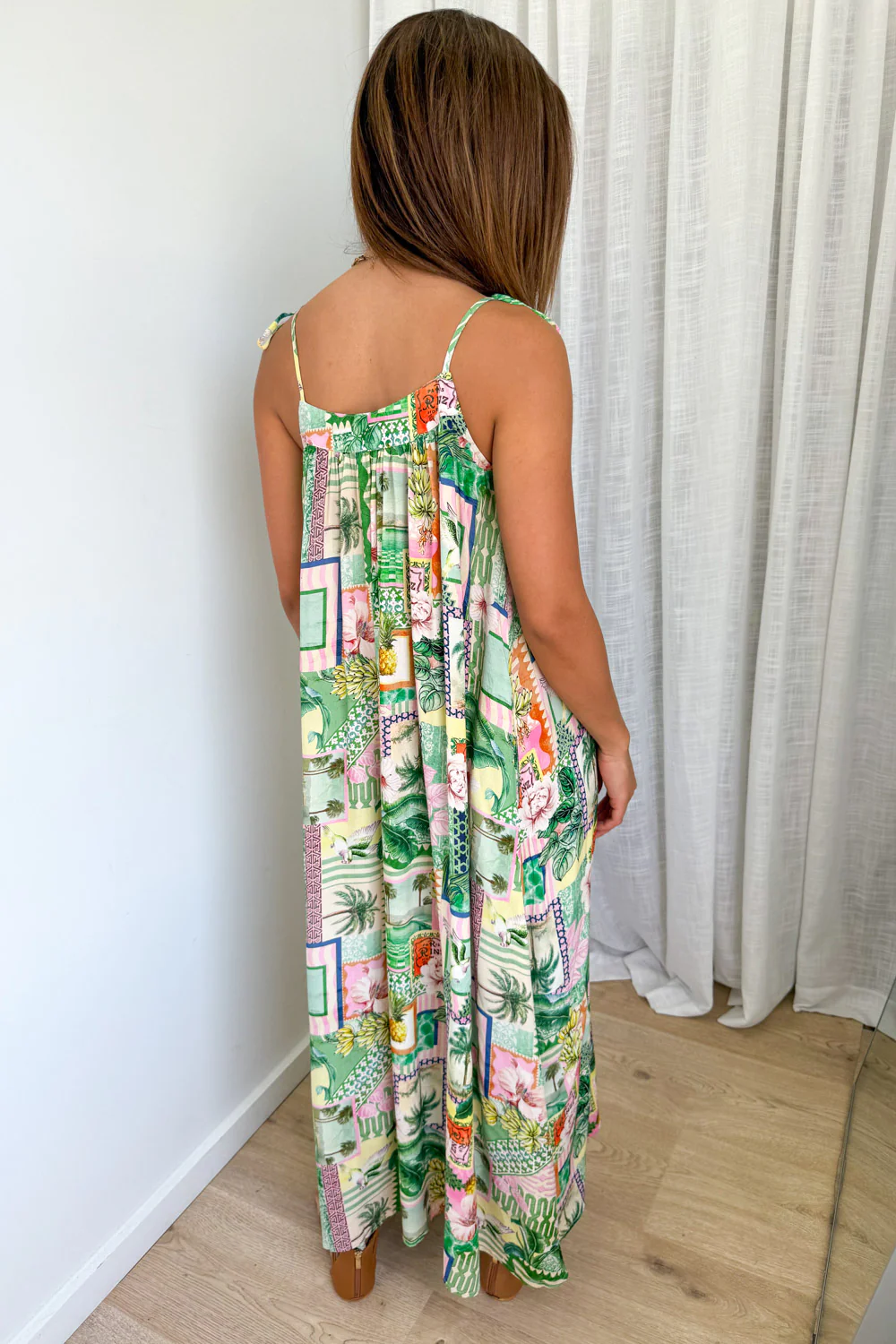 Miami Maxi Dress - Pink Green Palm Print - Image 5