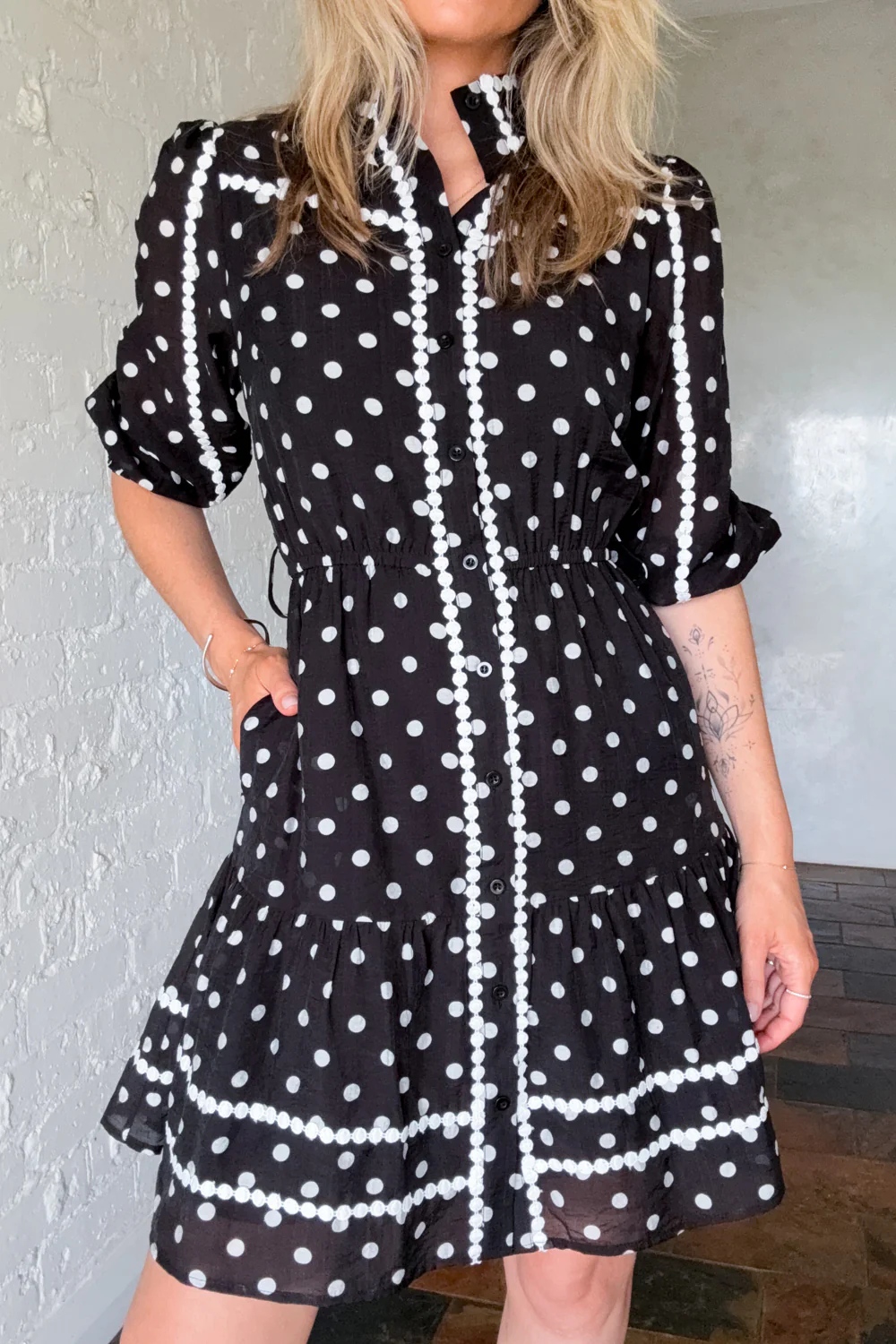 Nevie Dress - Black White Spot - Image 3