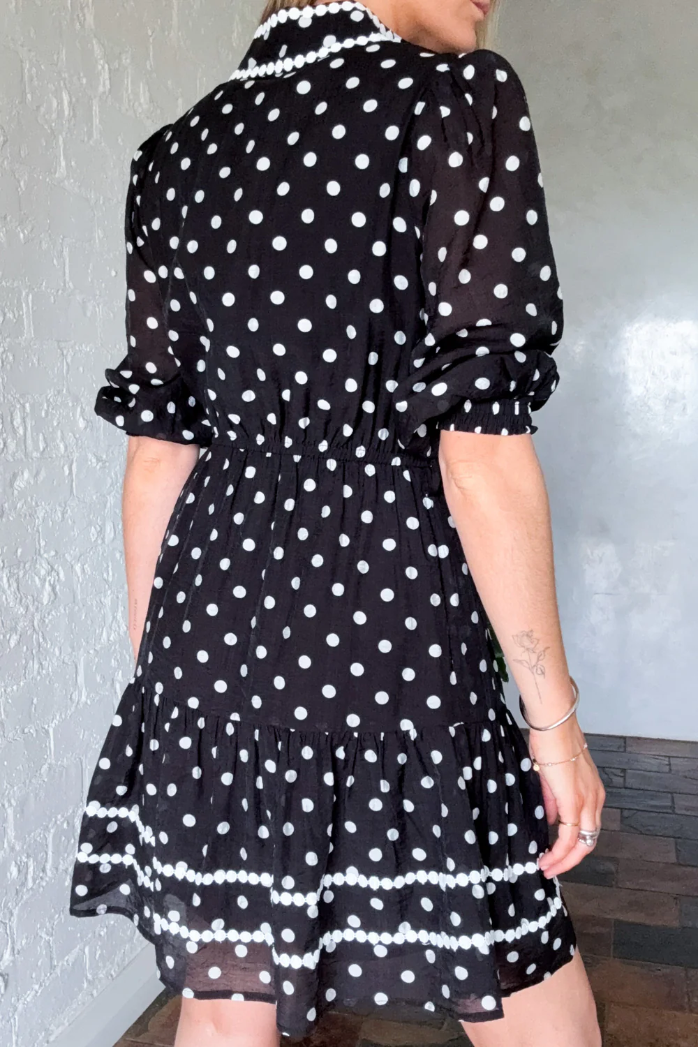 Nevie Dress - Black White Spot - Image 5