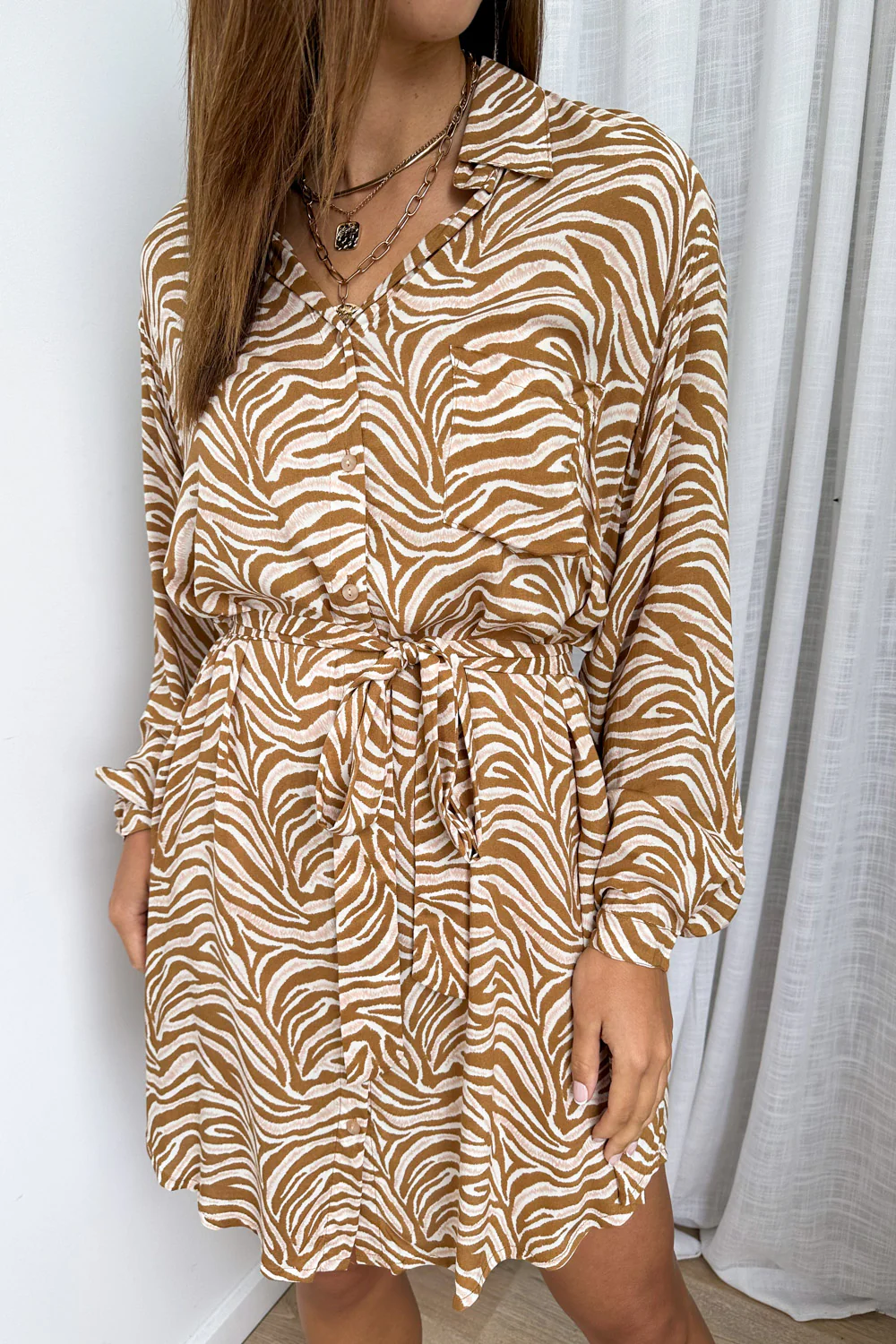 Nirvana Shirt Dress - Latte Zebra - Image 10
