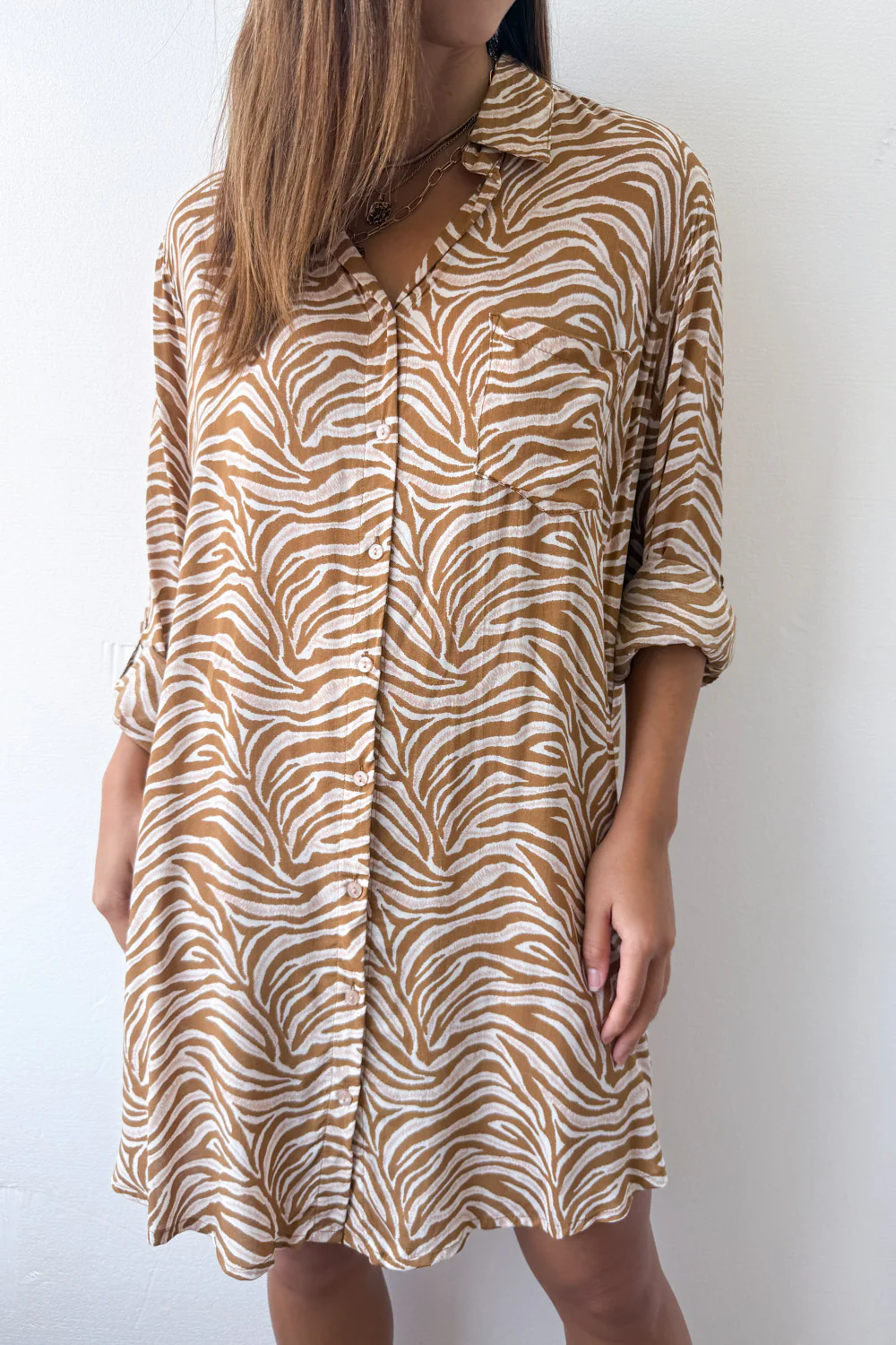 Nirvana Shirt Dress - Latte Zebra - Image 11