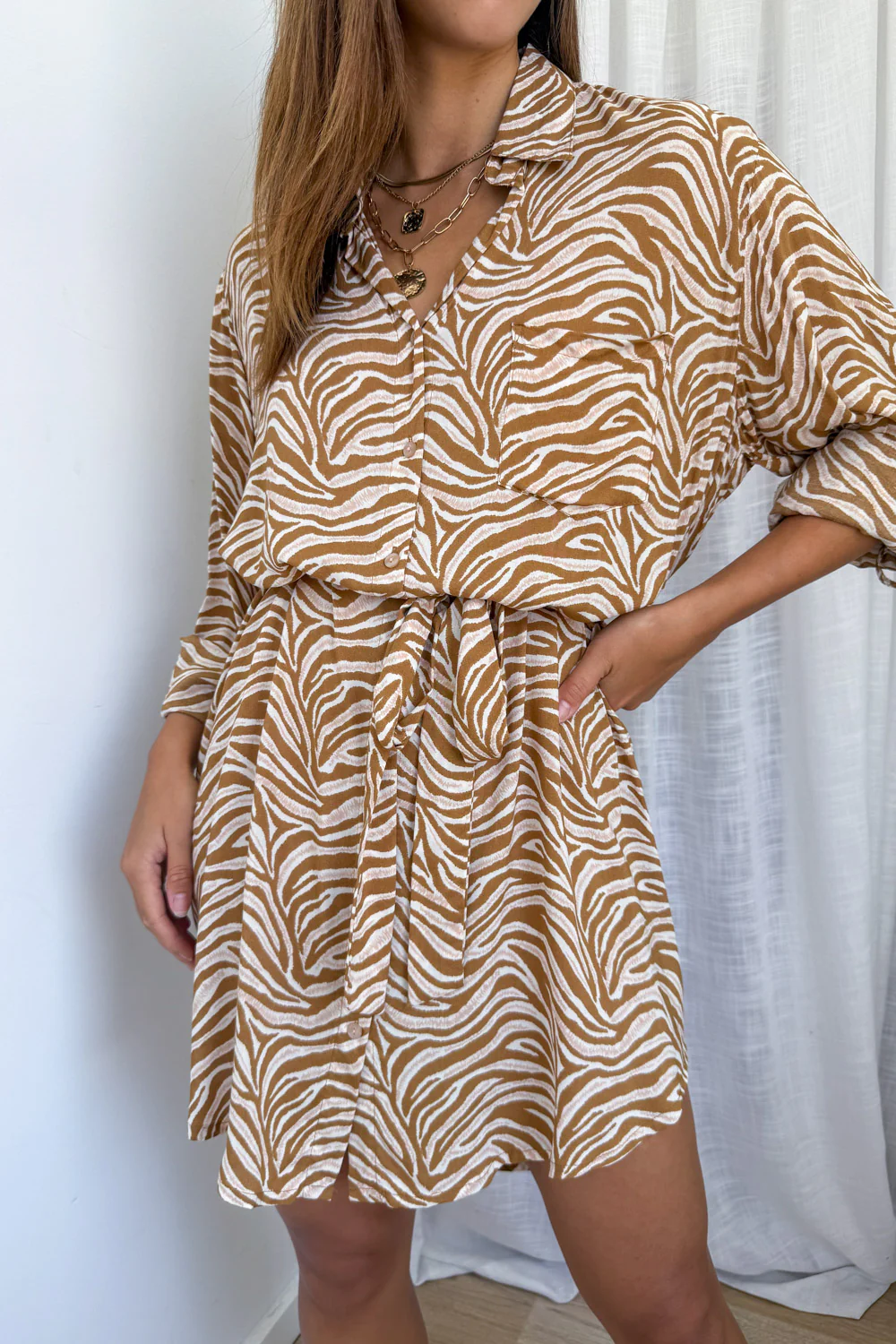 Nirvana Shirt Dress - Latte Zebra - Image 9