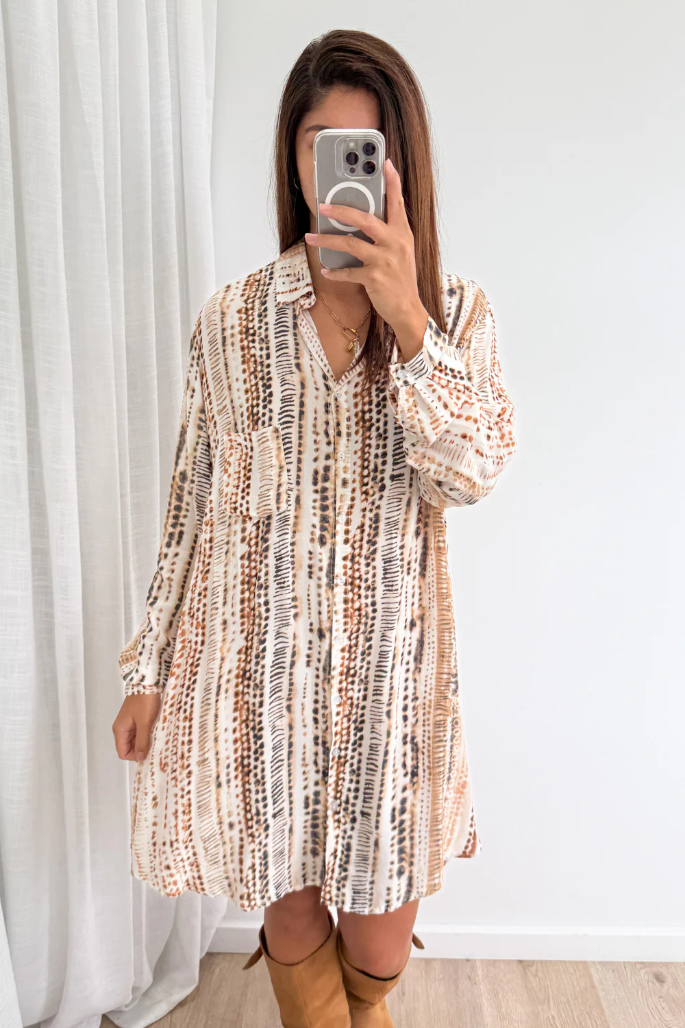Nirvana Shirt Dress - Neutral Multi - Image 7